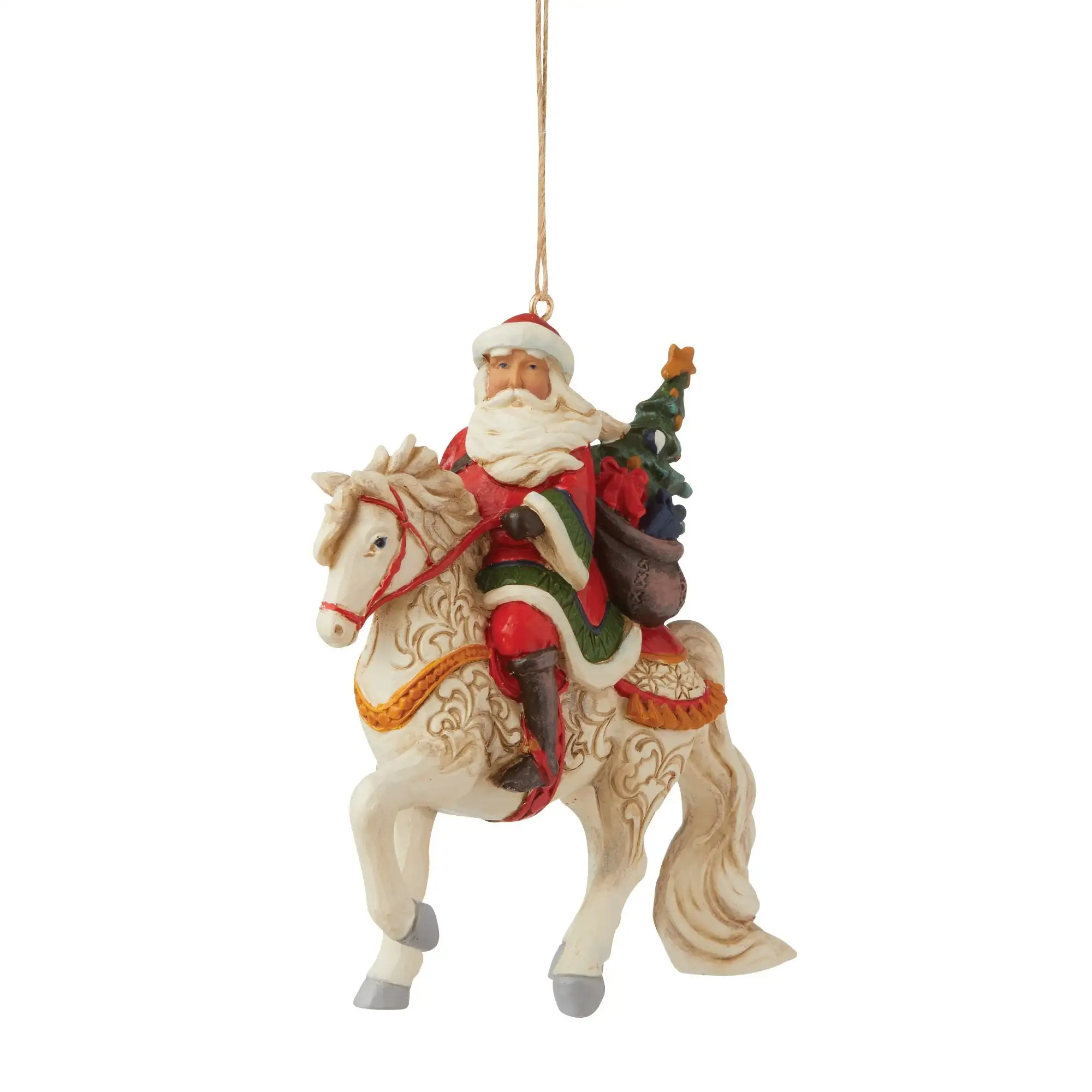 Santa Riding White Horse Orn