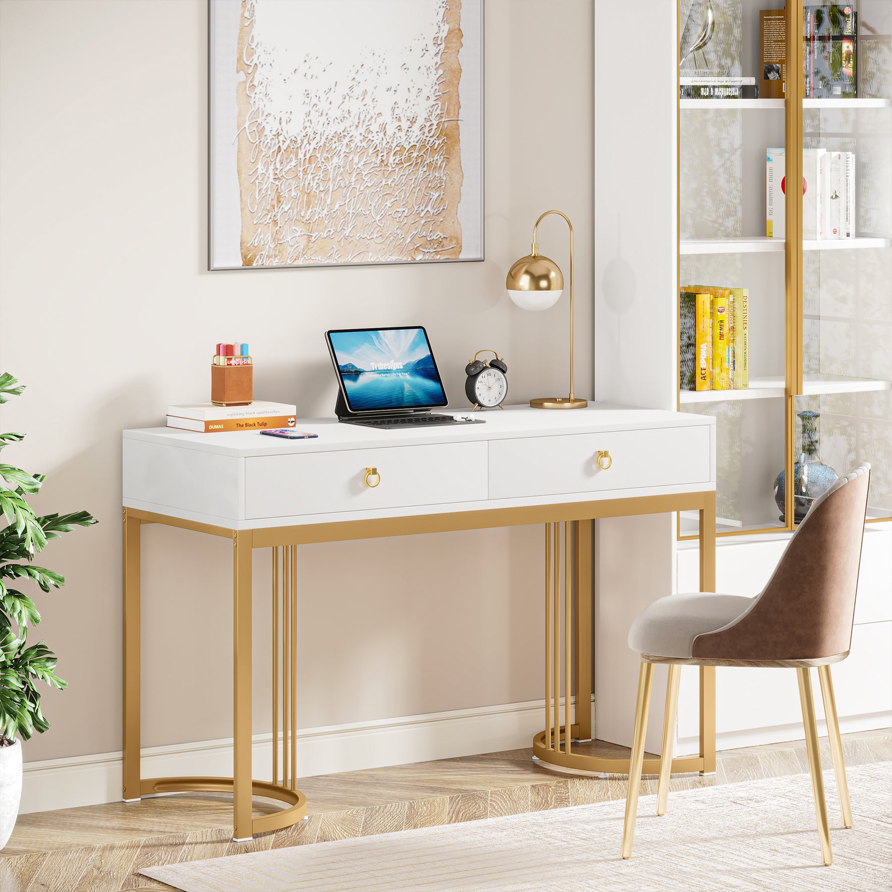 Simple Computer Desk, 47 inch Modern Study Table with 2 Drawers