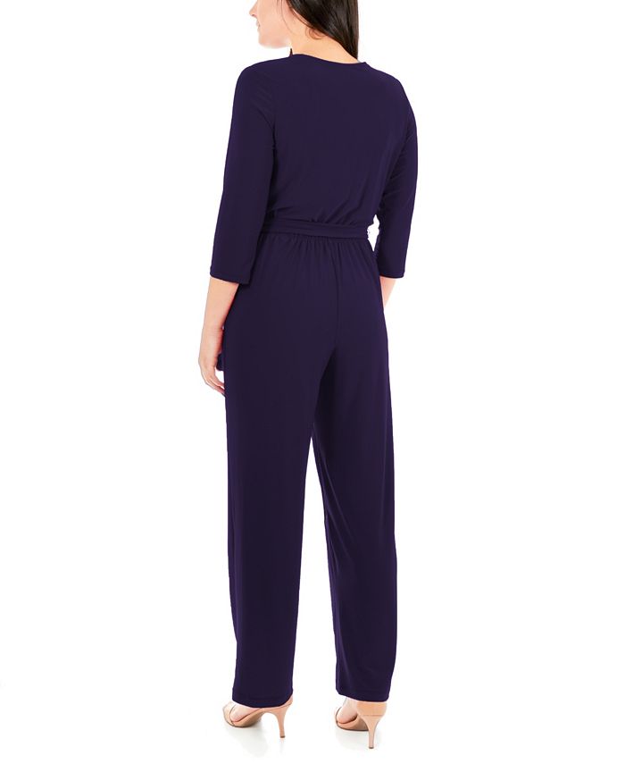 Petite 3/4 Sleeve Printed Belted Jumpsuit