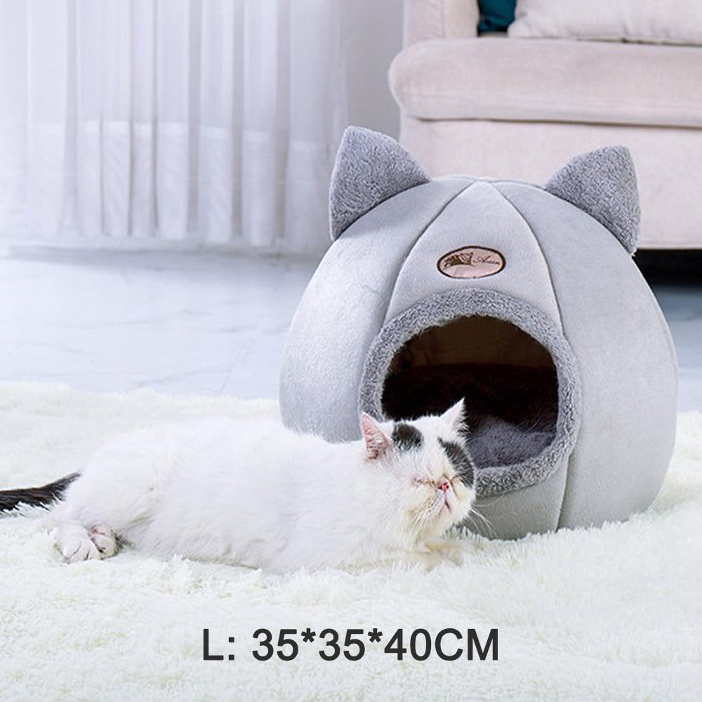 Pet Tent Cave Bed for Cats/Small Dogs Self-Warming 2-in-1 Cat Tent/ Bed/Cat Hut with Removable Washable Cushion， Comfortable Pet Sleeping Bed