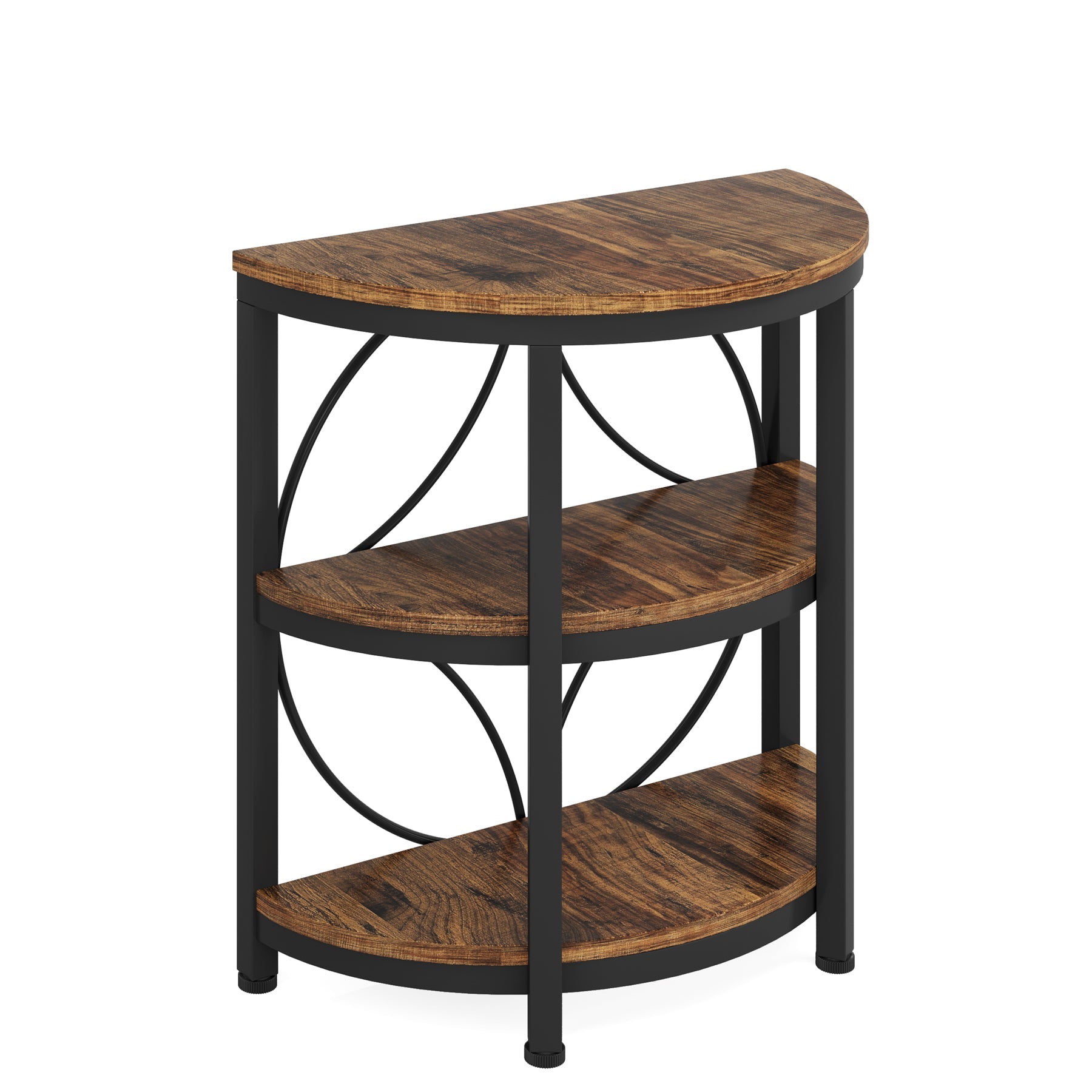 Half-Round End Table, 3-Tier Narrow Side Table with Metal Frame