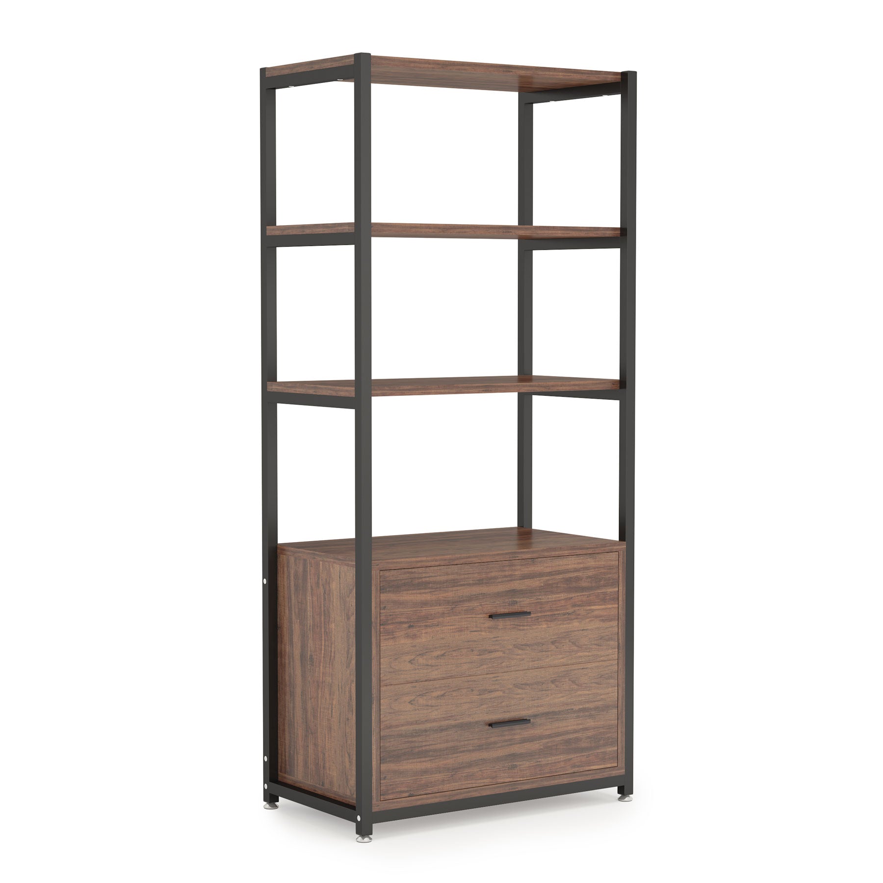 2-Drawer Bookshelf Etagere Bookcase with Open Shelves