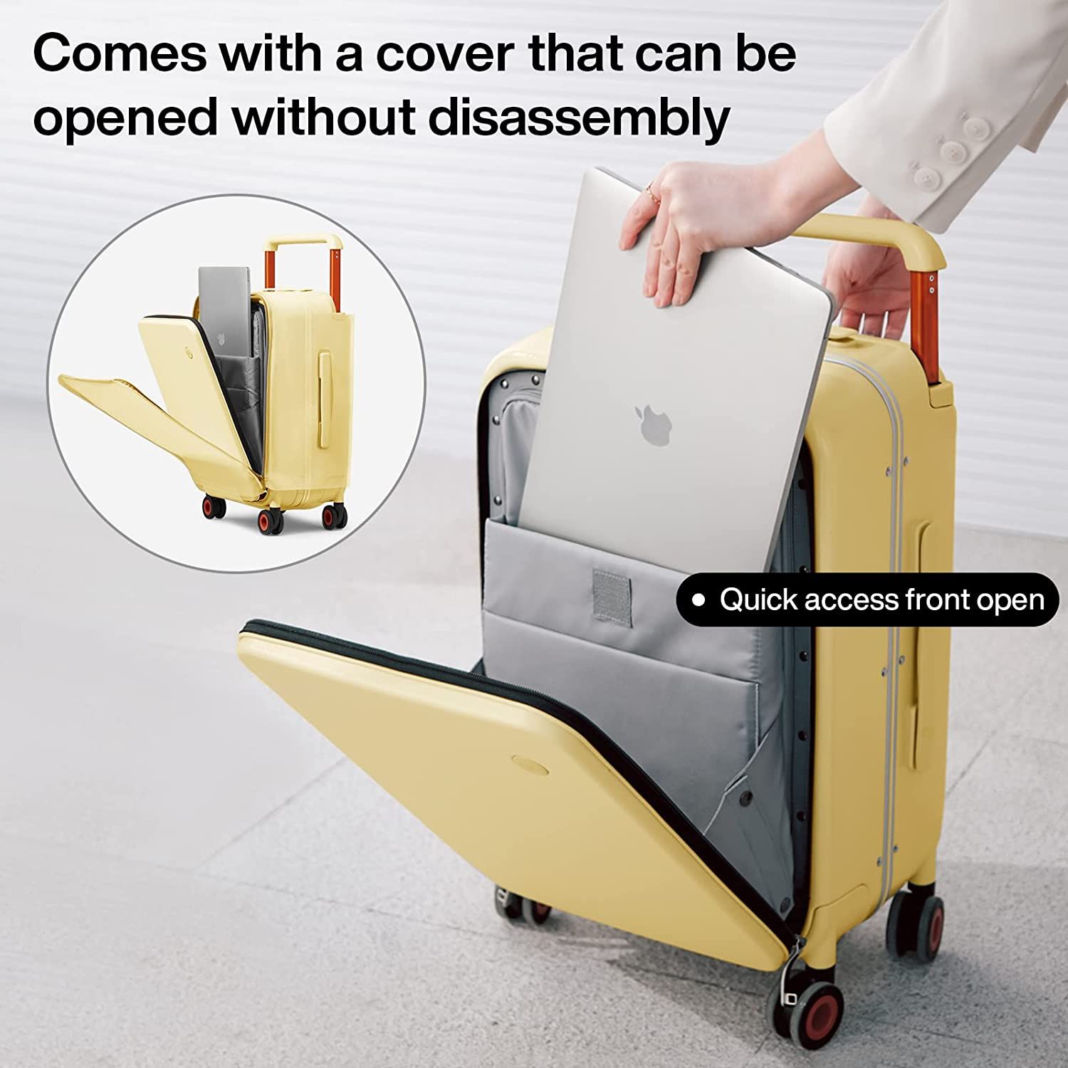 Baggage Wide Handle Luxury Design Rolling Travel Suitcase PC Hardside with Aluminum Frame Hollow Spinner Wheels, with Cover