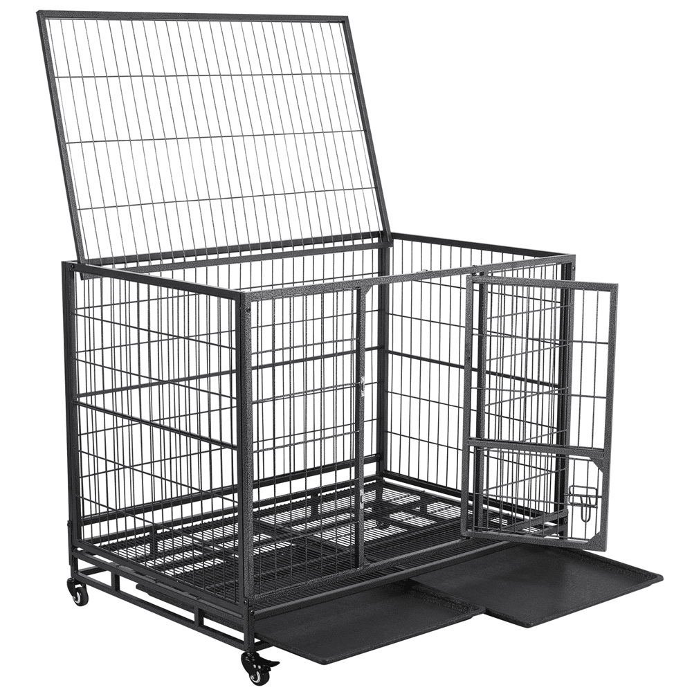 43inch Heavy Duty Metal Dog Cage Kennel，Black