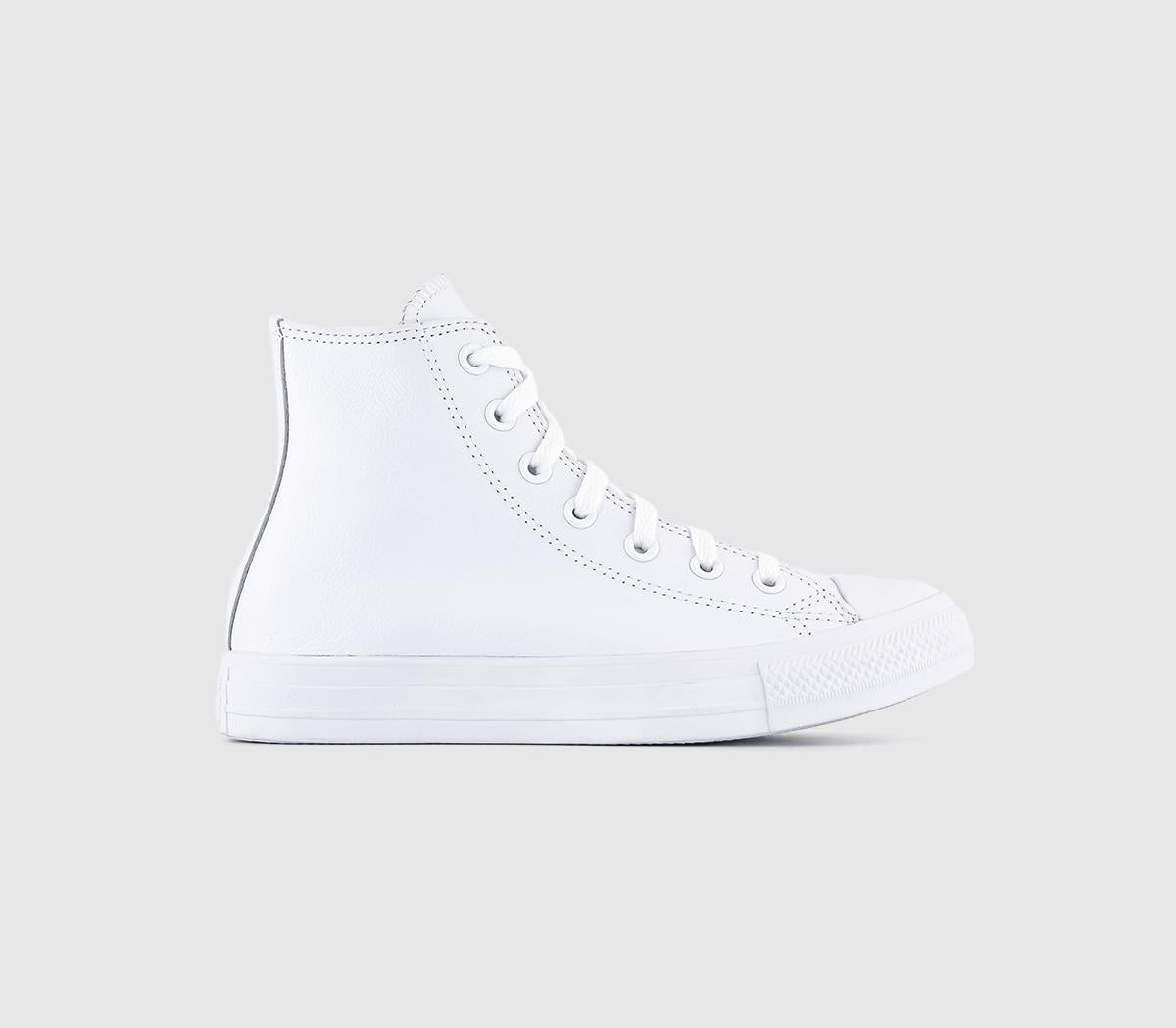 Womens Converse All Star Hi Leather White Mono Leather Trainers