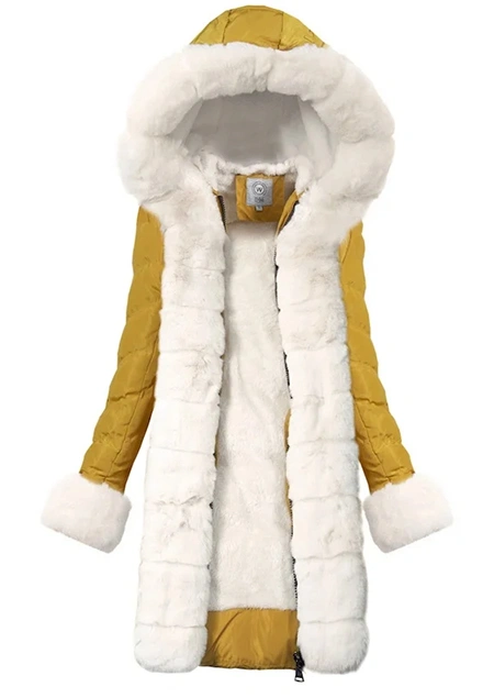 Faux Fur Hooded yellow Down Coat