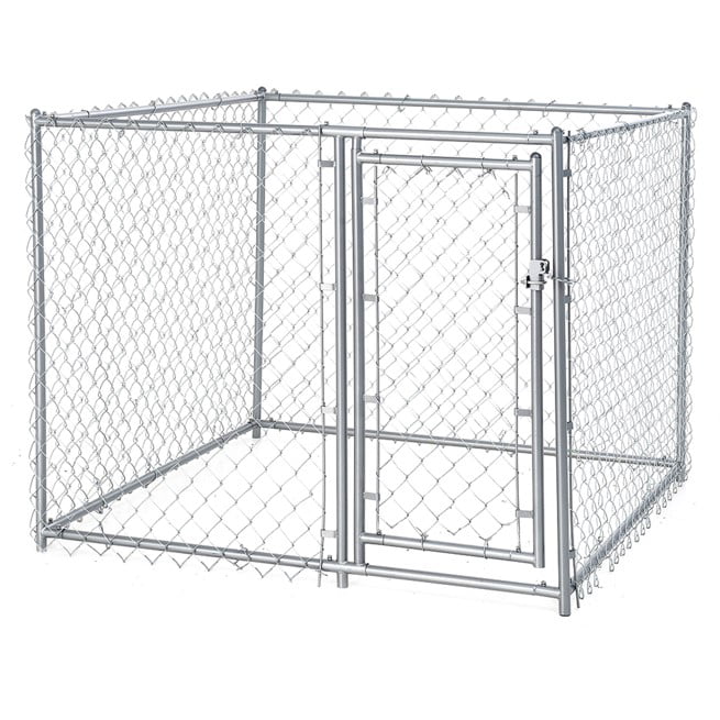 Lucky Dog Single-Door Chain Link Heavy Duty Outdoor Kennel， Silver， 5'L x 5'W x 4'H
