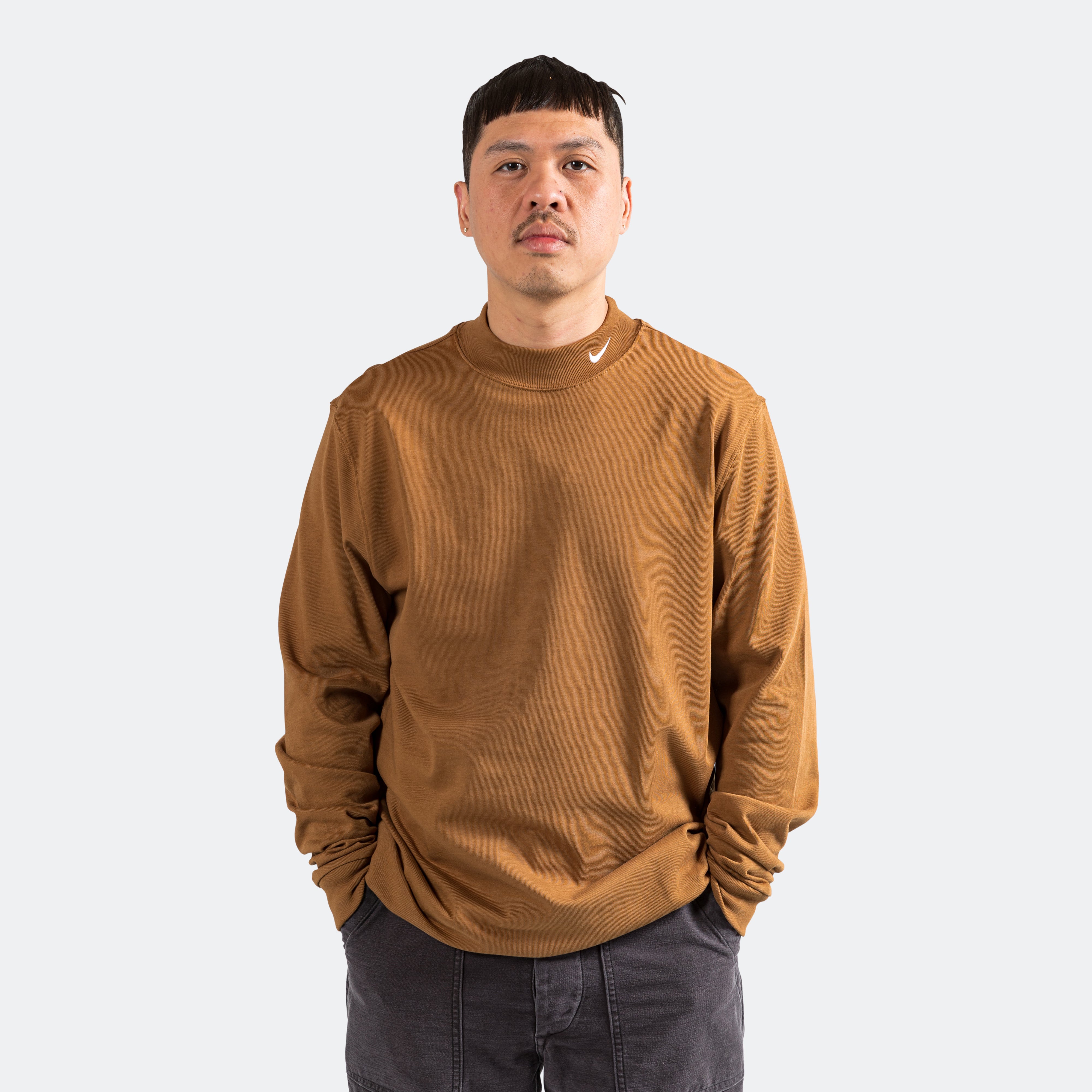 Nike Life Mock Neck LS Shirt - Ale Brown/White