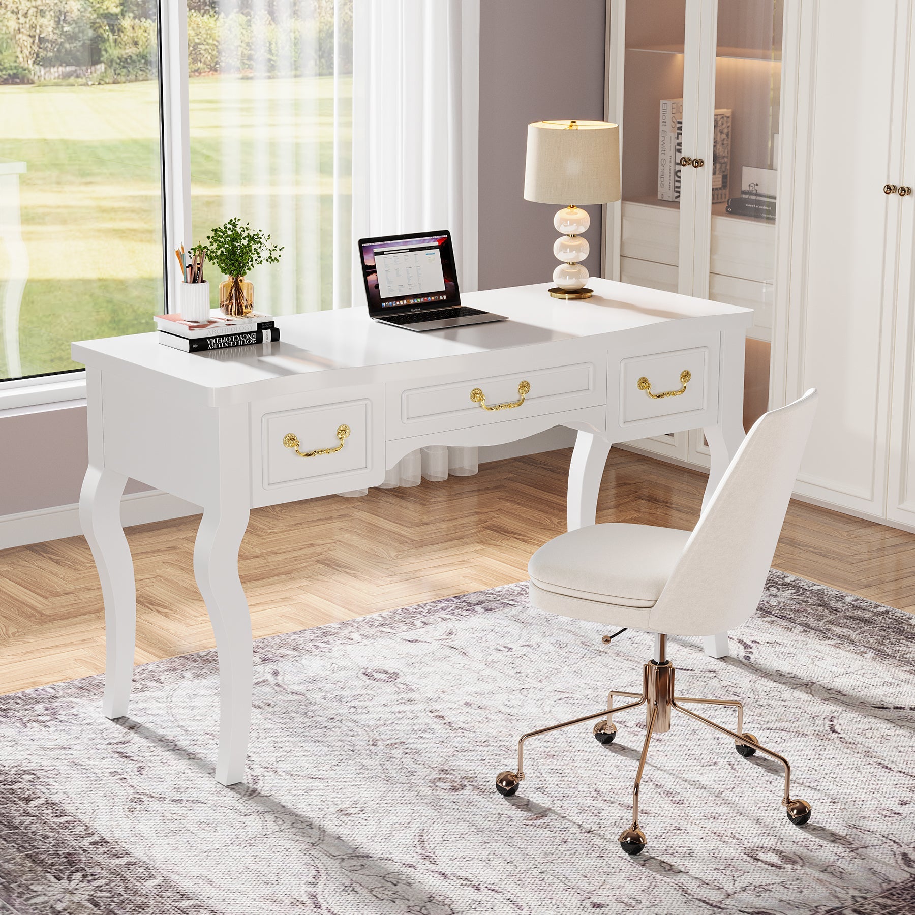 47-Inch Computer Desk, Vintage Writing Desk with 3 Drawers