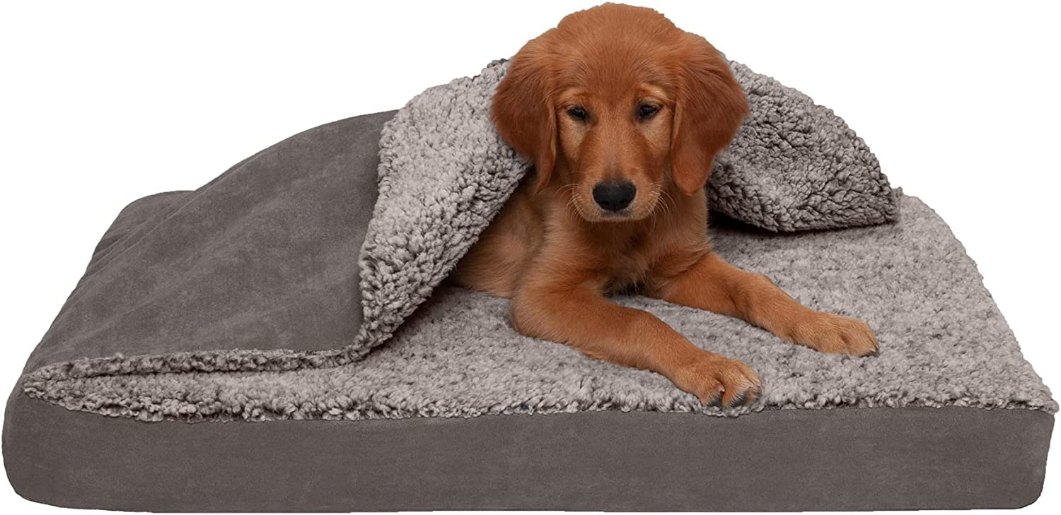 FurHaven | Cooling Gel Berber and Suede Blanket Top Pet Bed for Dogs and Cats， Gray， Medium