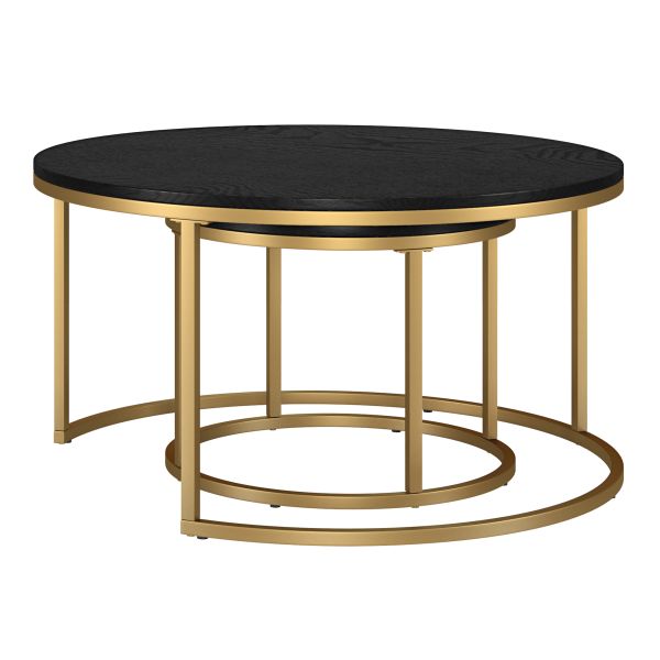 Watson Round Nested Coffee Table with MDF Top in Gold/Black Grain