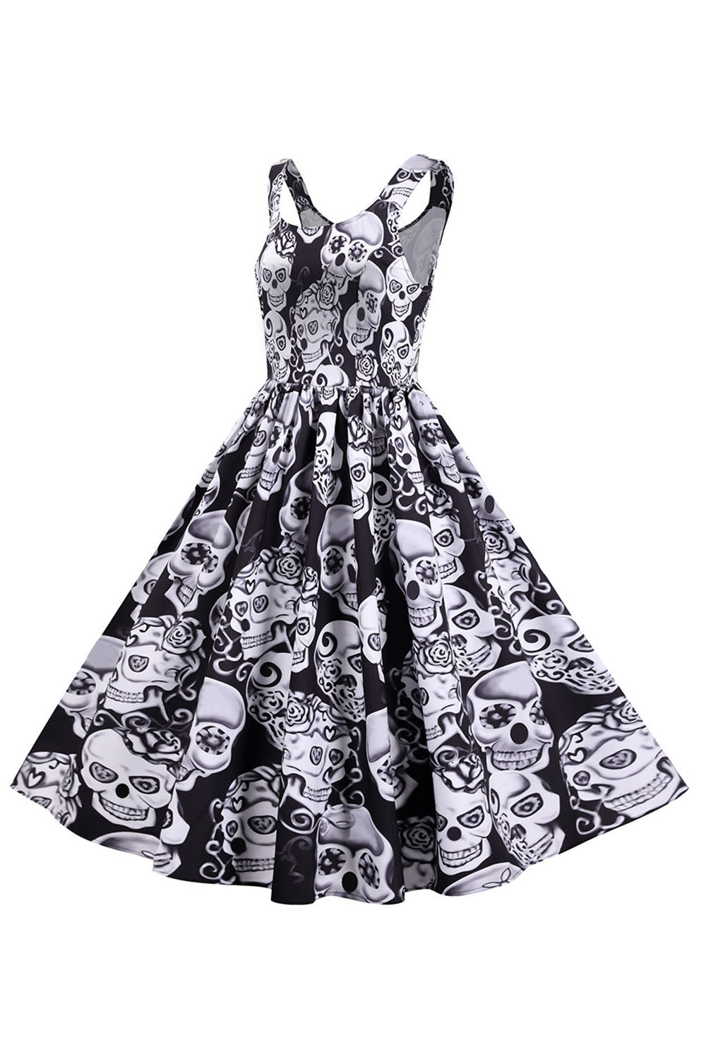 White Halloween Skull Square Neck Vintage Dress