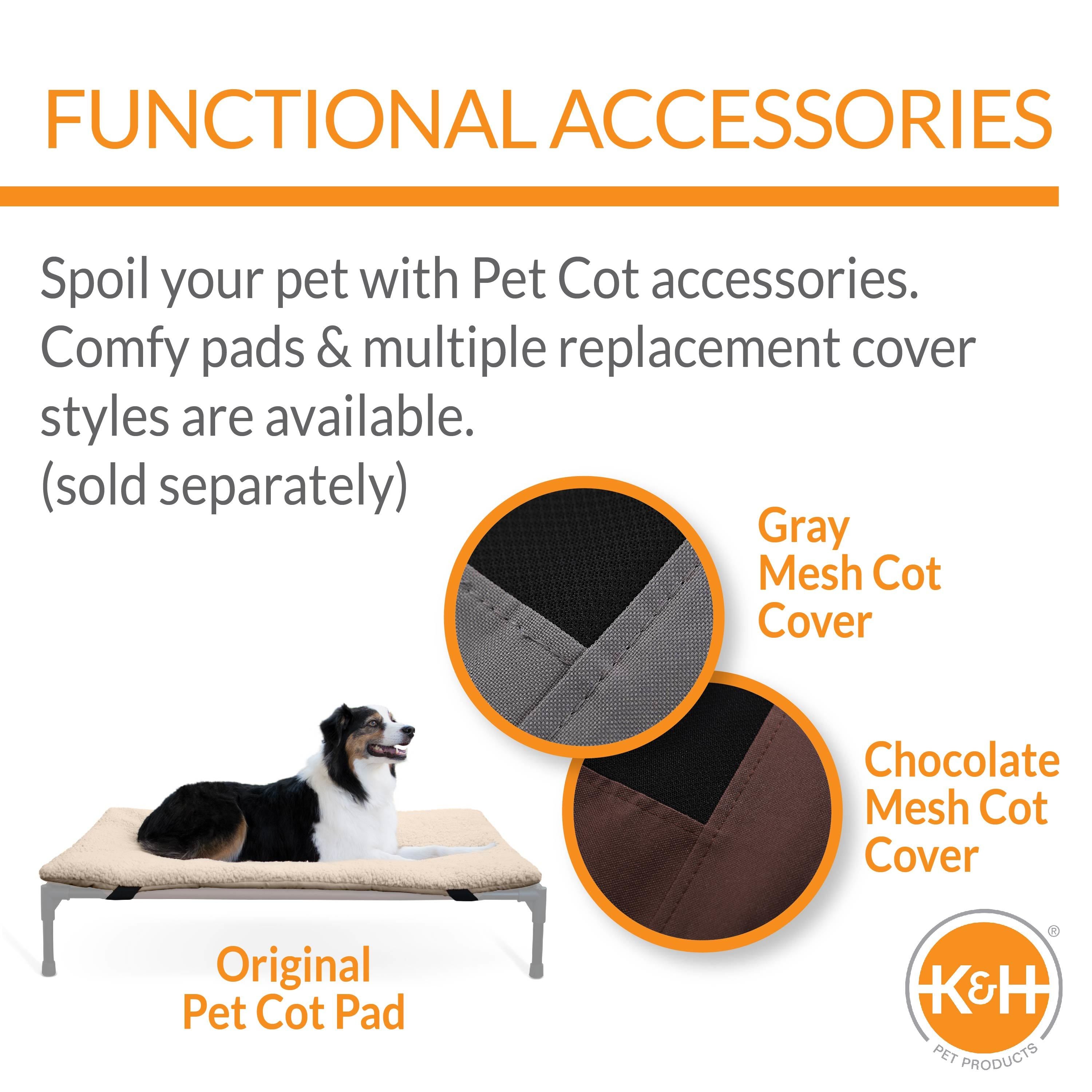 KandH Original Pet Cot Elevated Dog Bed Chocolate/Black Mesh X-Large 32 X 50 X 9 Inches