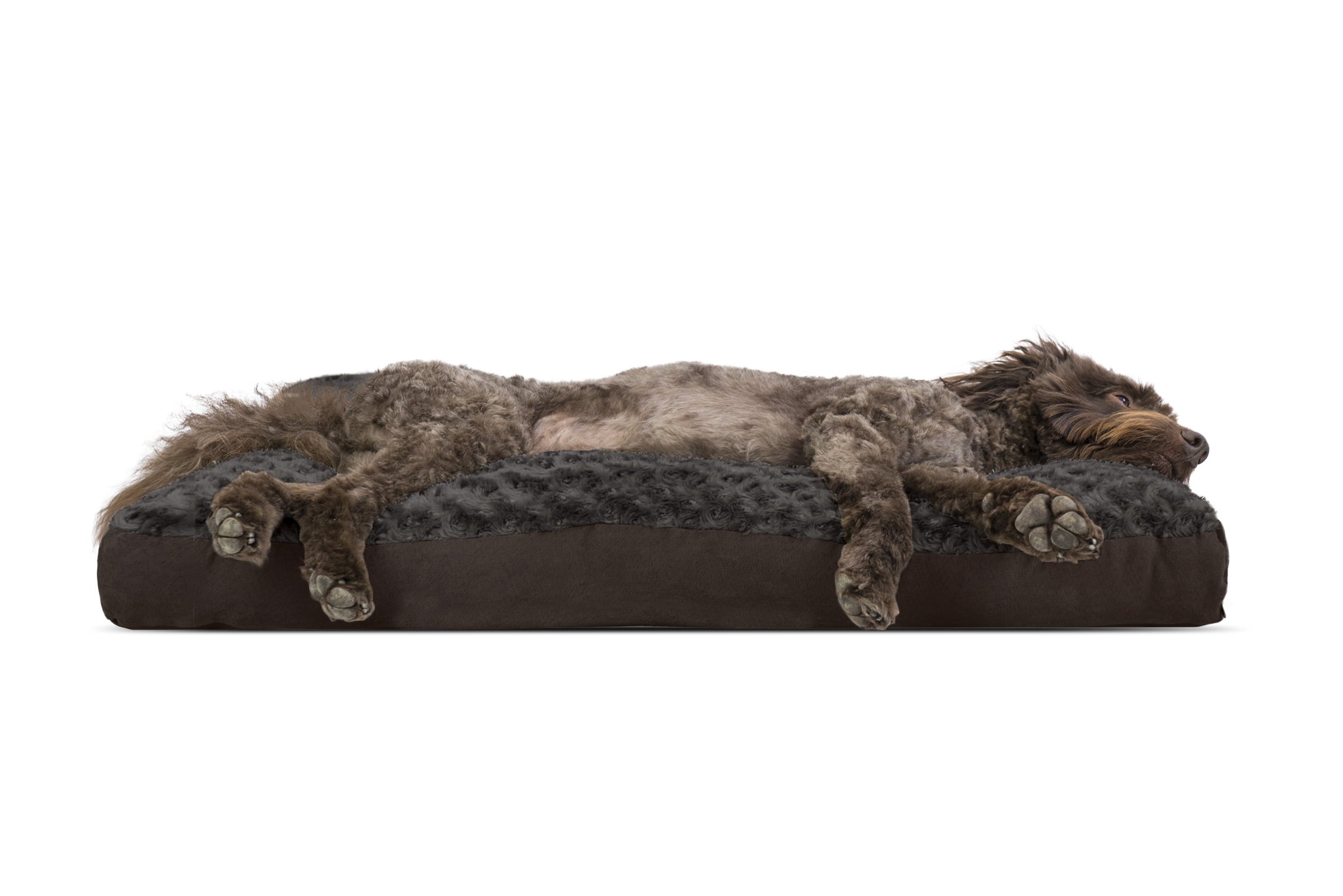 FurHaven | Deluxe Plush Pillow Pet Bed for Dogs and Cats， Chocolate， Large