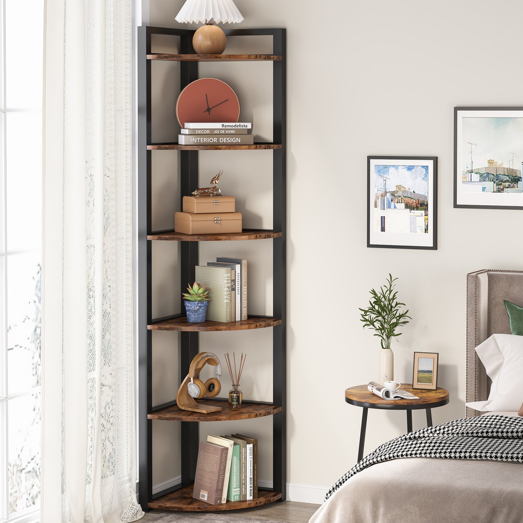 6-Tier Corner Shelf, Small Corner Bookshelf Storage Rack