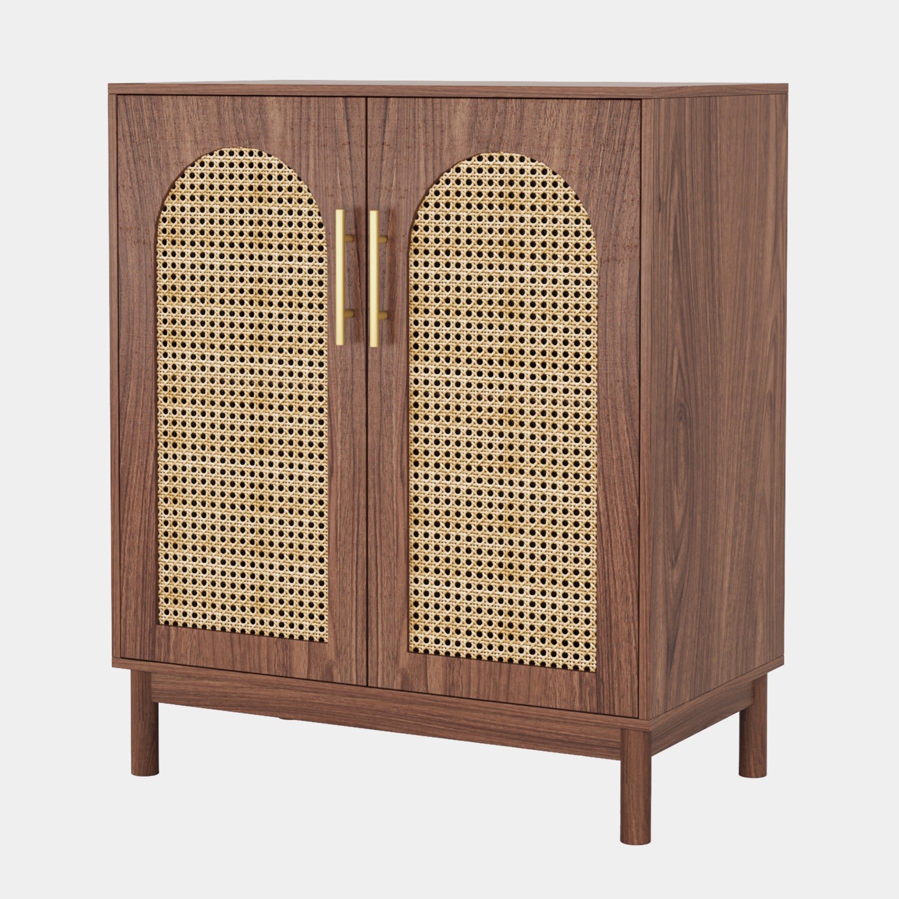 Sideboard Buffet Set of 2, Accent Rattan Storage Cabinet with Doors