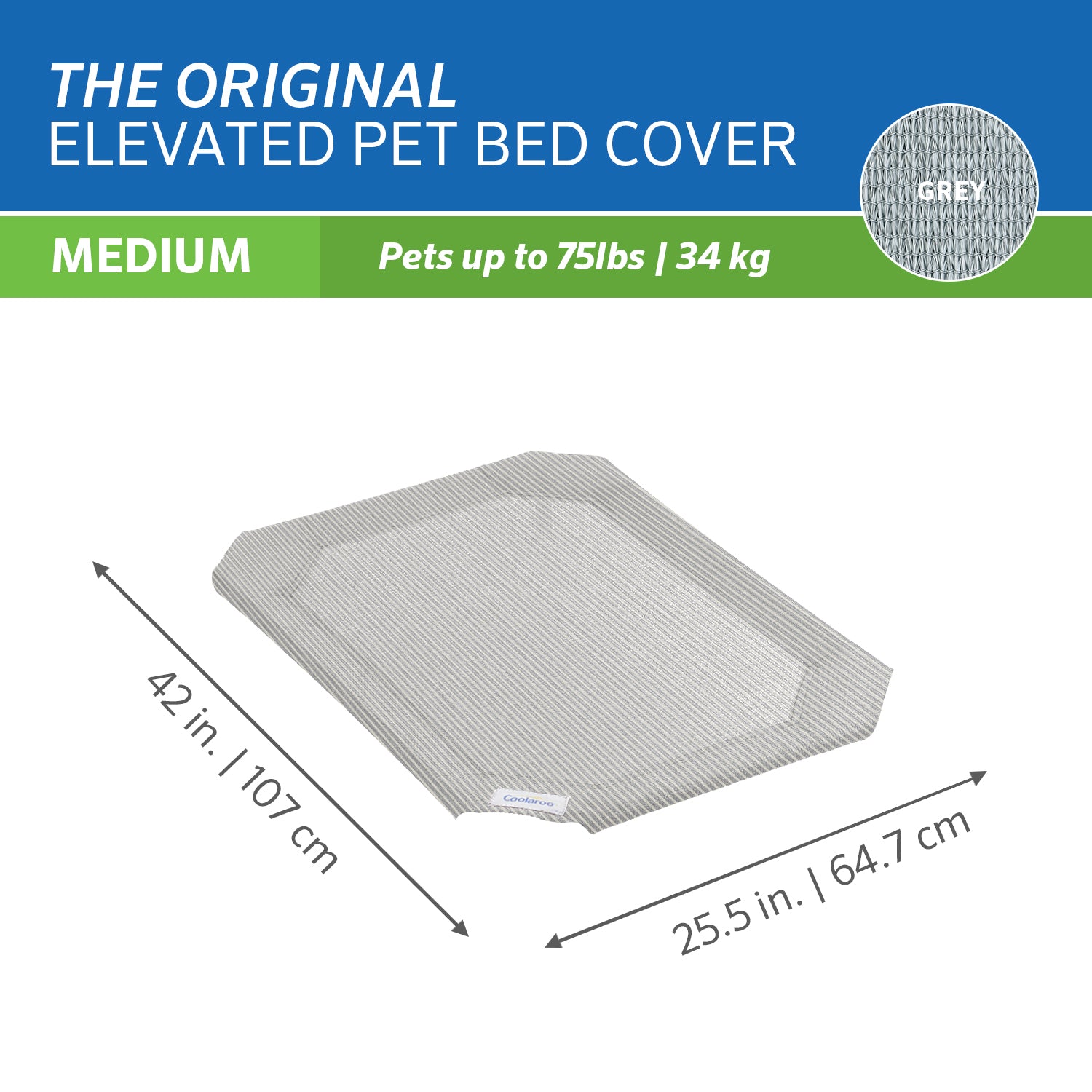 The Original Coolaroo Elevated Pet Dog Bed Replacement Cover， Medium， Gray