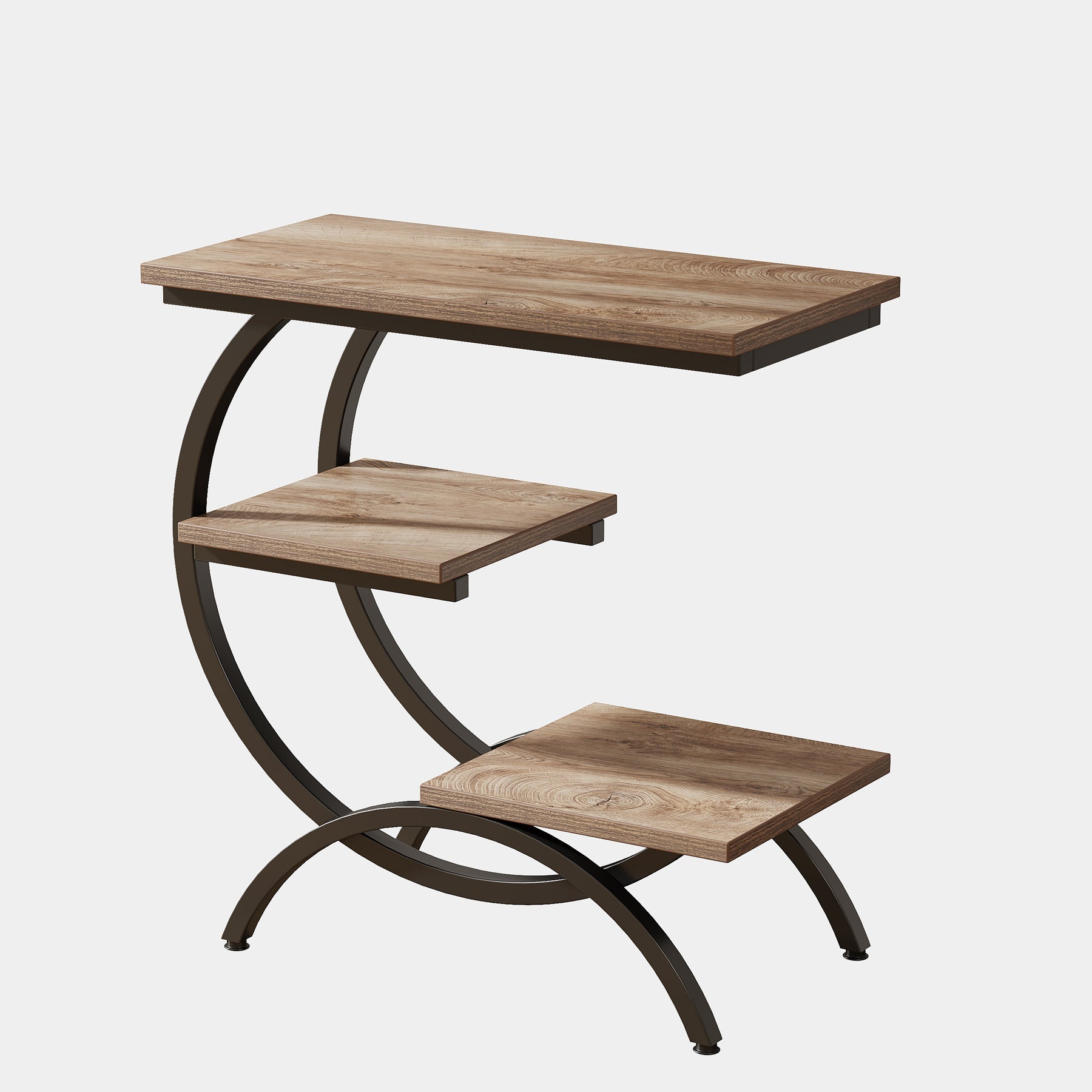 C-Shaped End Table, Industrial 3-Tier Side Table for Small Space