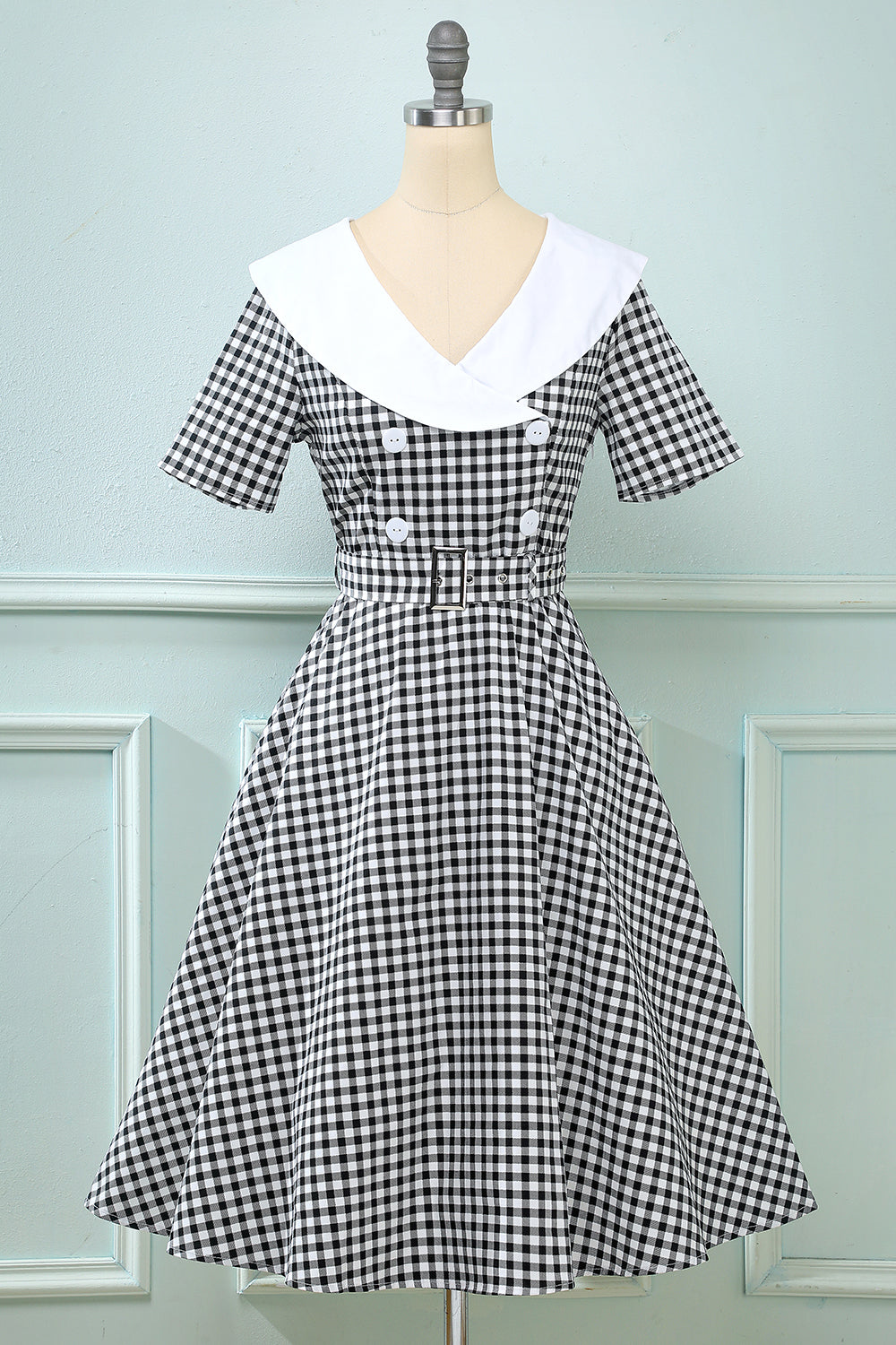 Black Plaid Flare Vintage 1950s Dress