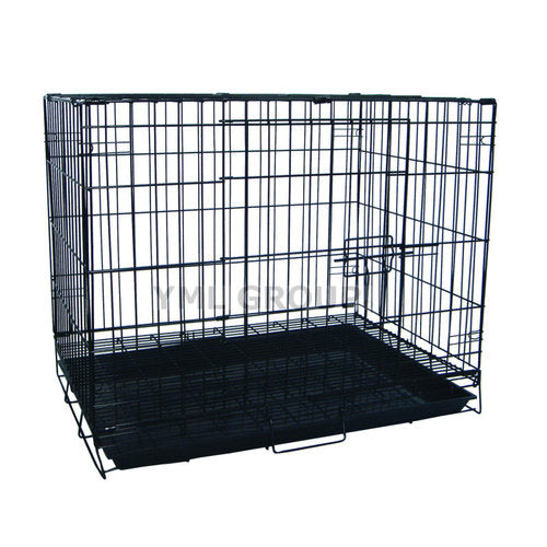 YML Double Door Pet Kennel w/ Plastic Tray， Black， 48