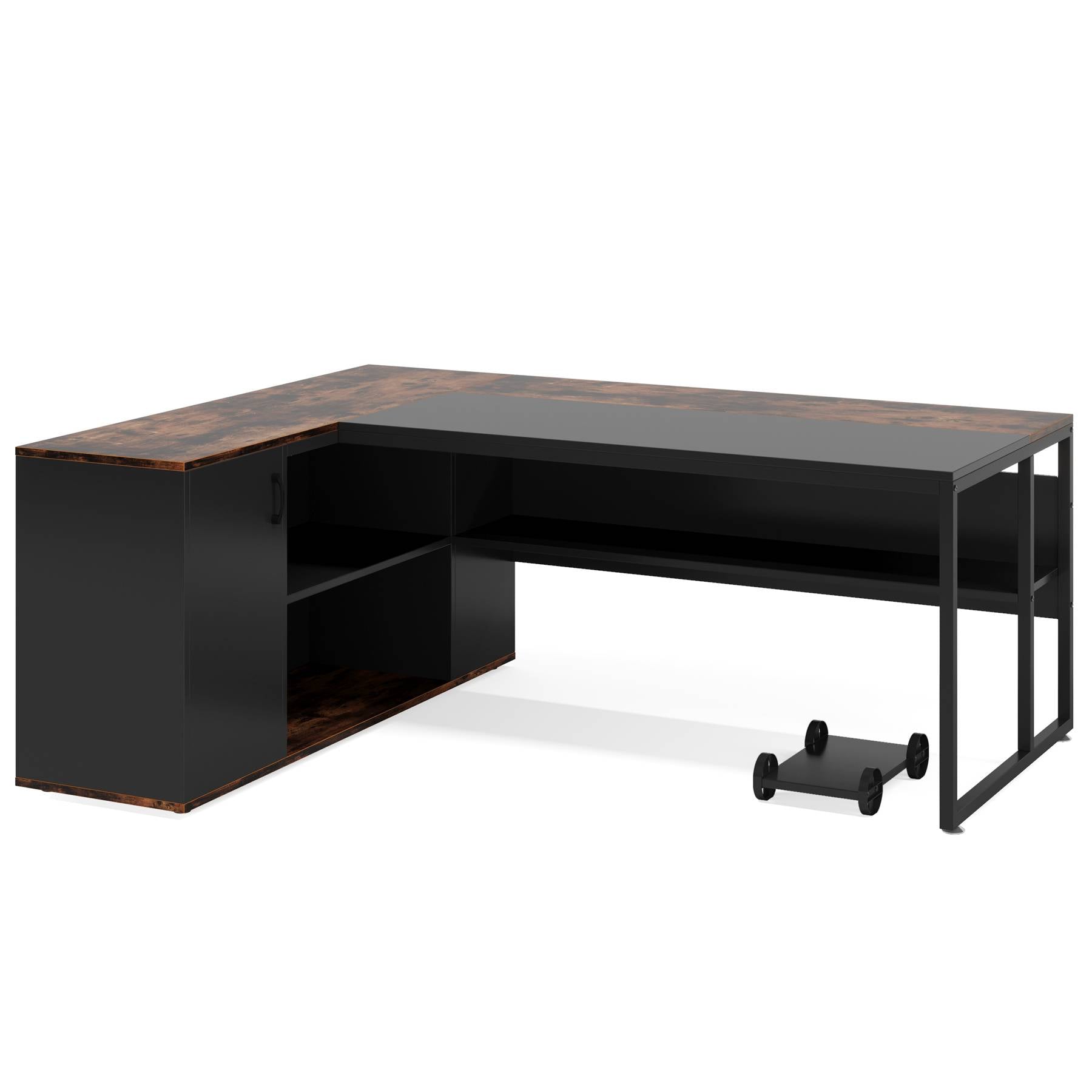 Large L-Shaped Desk, 71 inch Executive Desk with Shelves & Cabinet