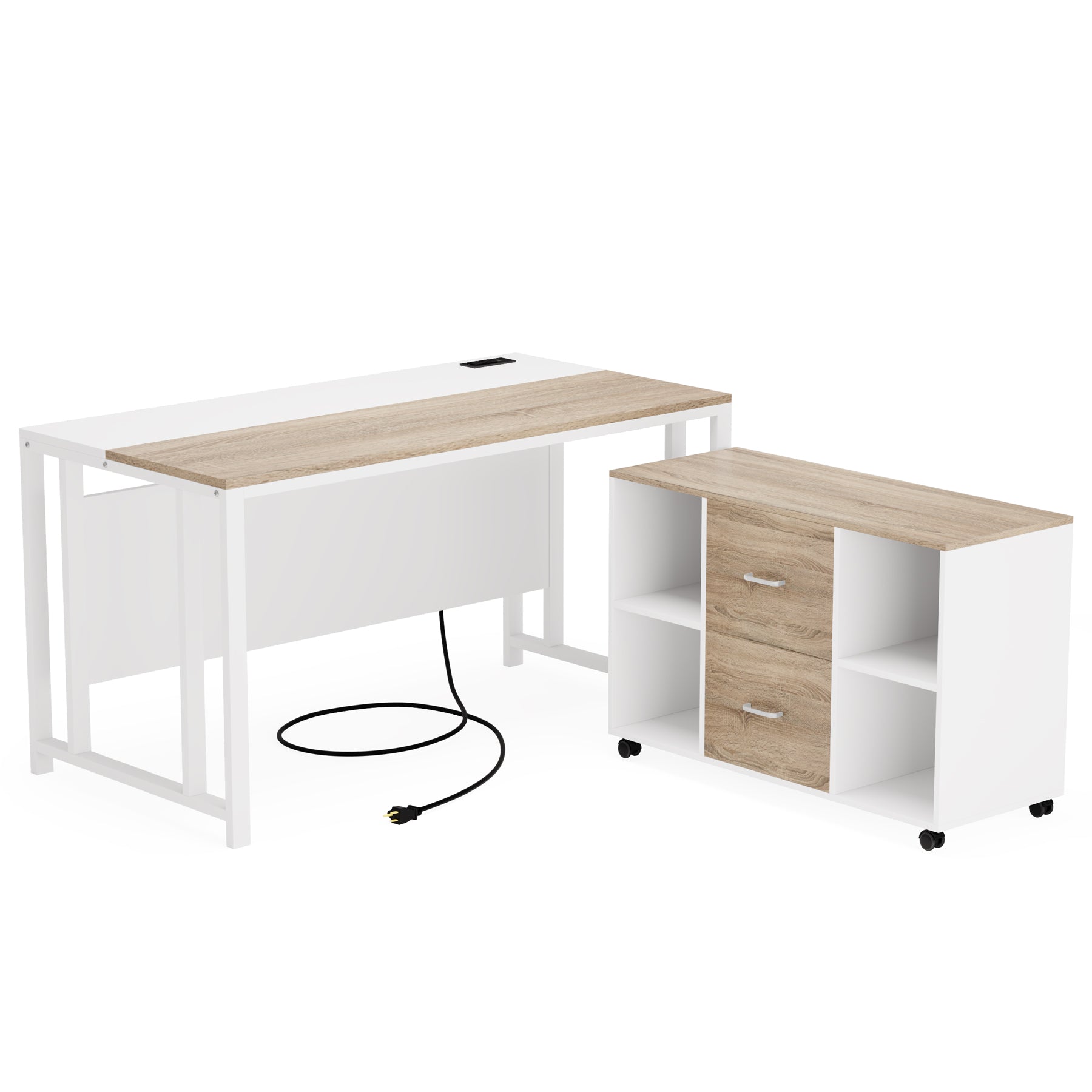 L-Shaped Desk with Power Outlet, 55