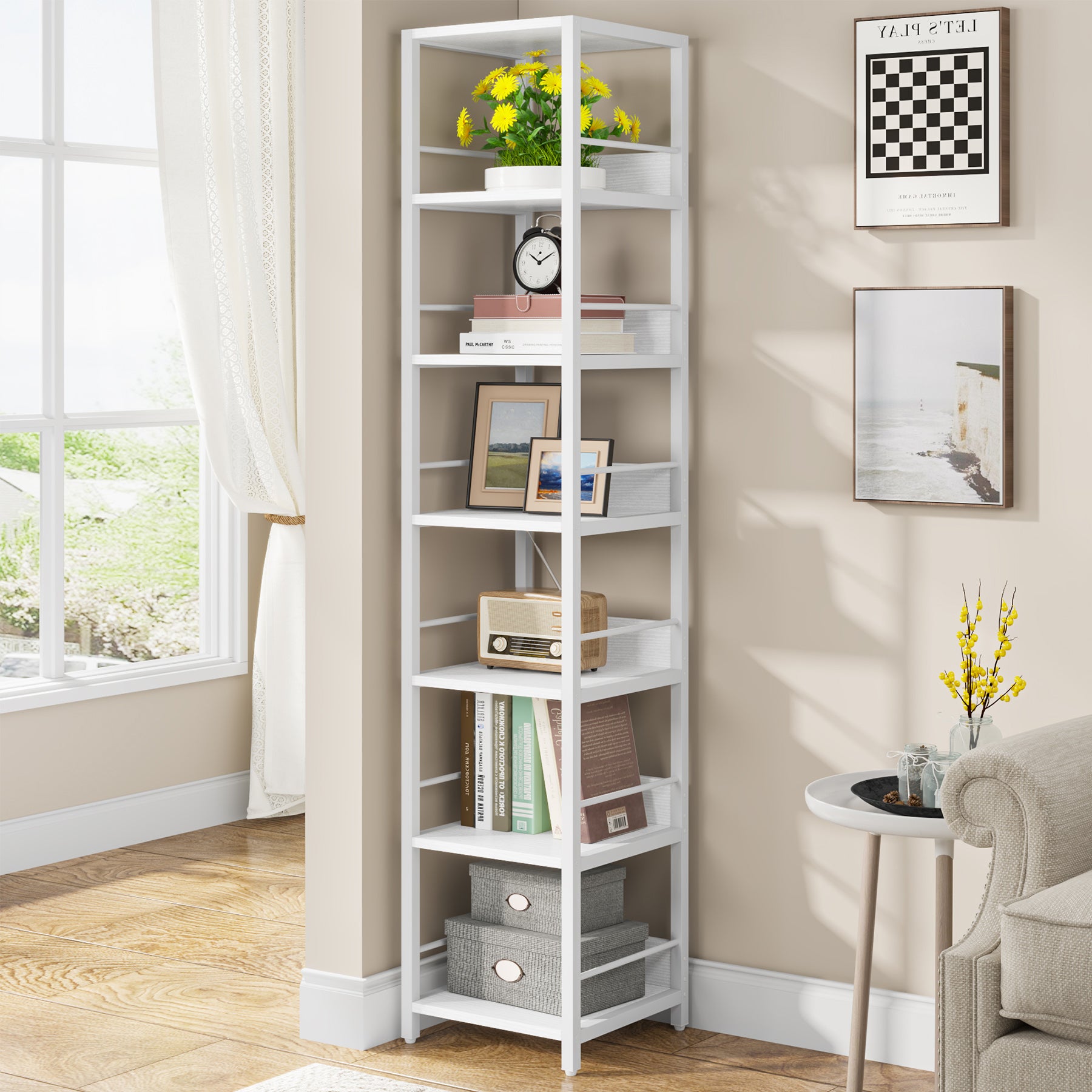 6-Tier Corner Shelf, Narrow Etagere  Bookshelf Storage Rack