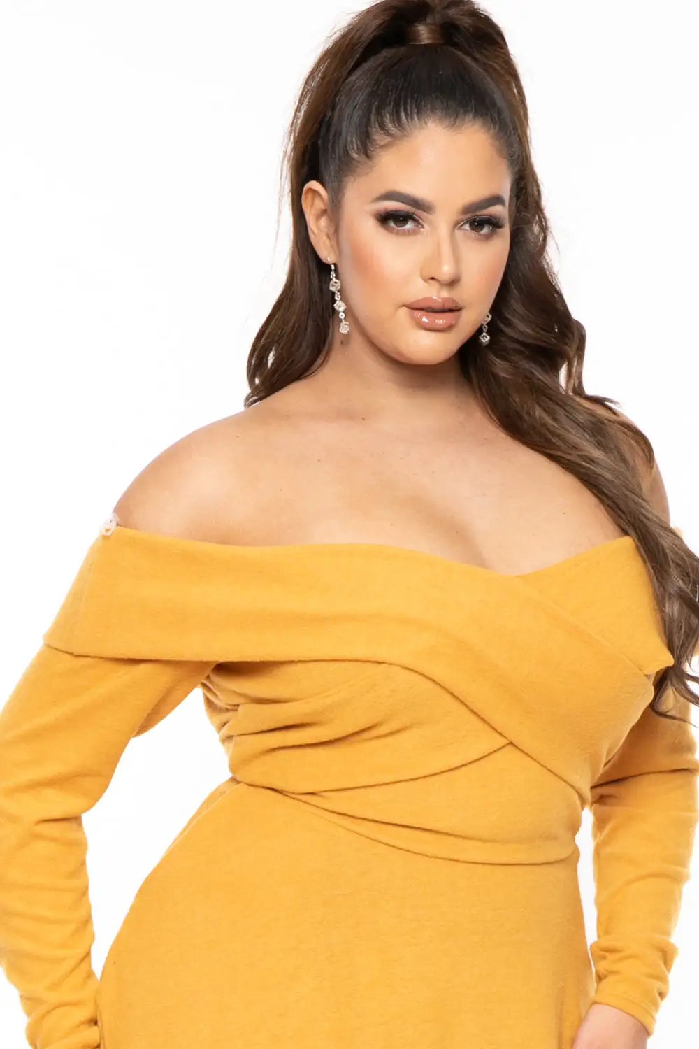 Plus Size Annabell Sweater Flare Dress - Mustard