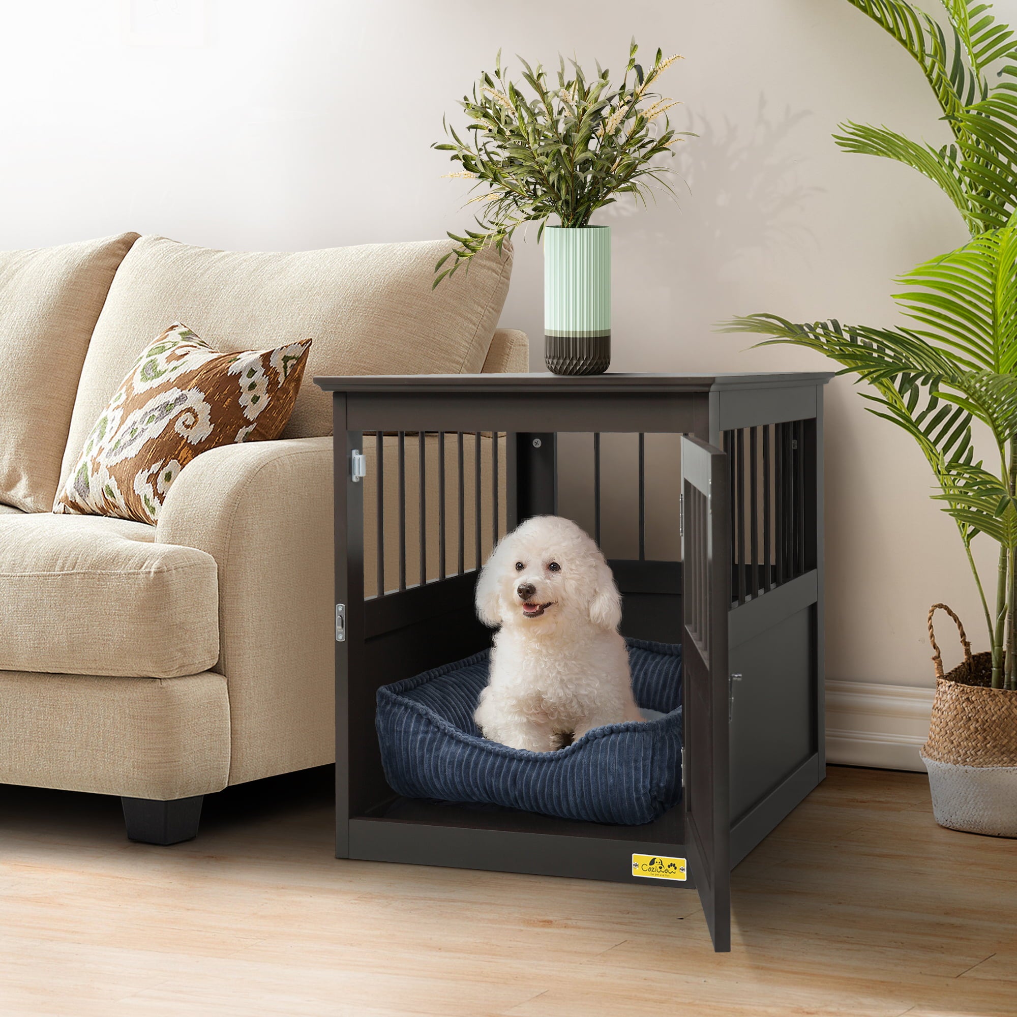 Coziwow Pet Crate End Table Wooden Dog Furniture Kennel Indoor Cage Brown