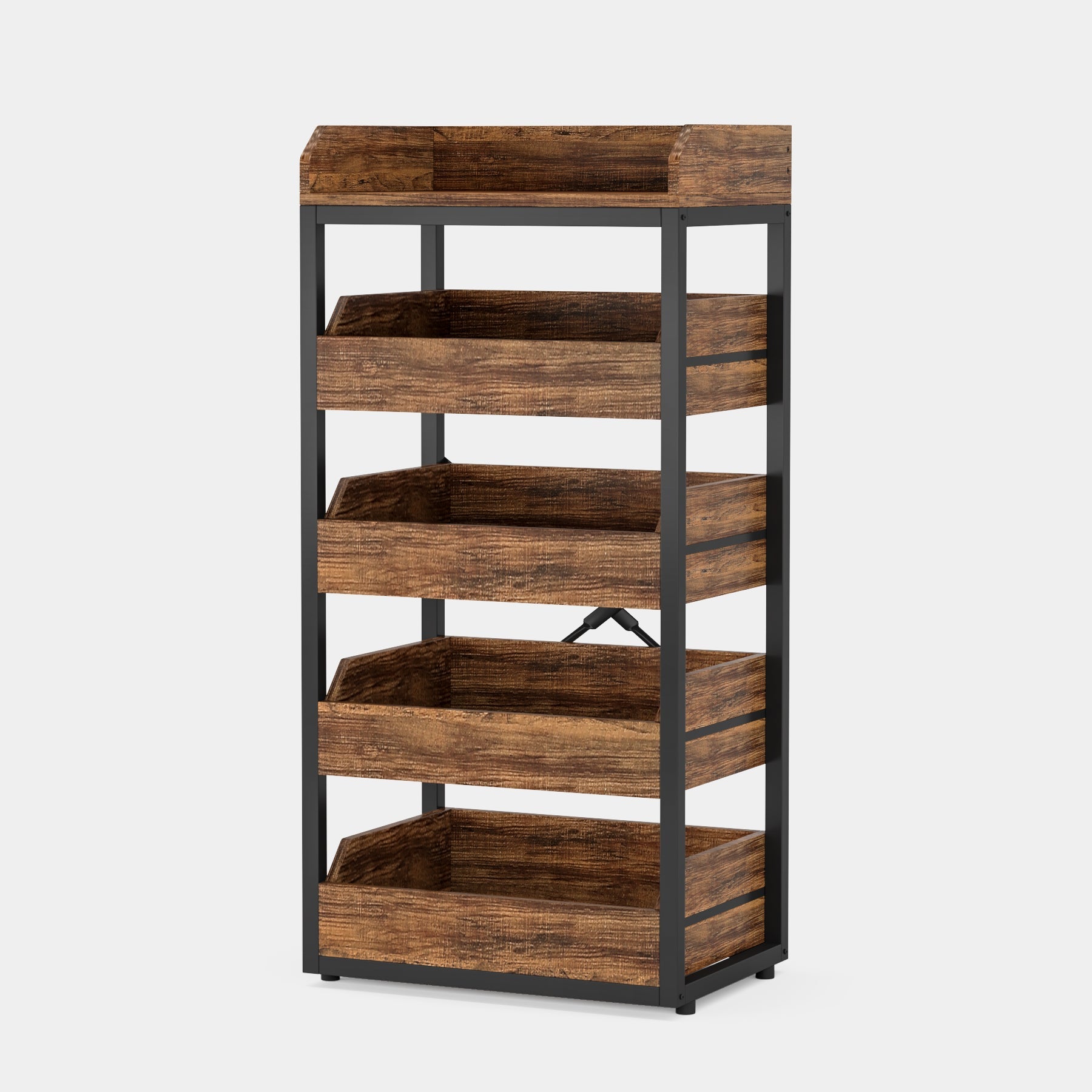 Wood Fruit and Vegetable Storage Rack Basket Stand with 5 Drawers