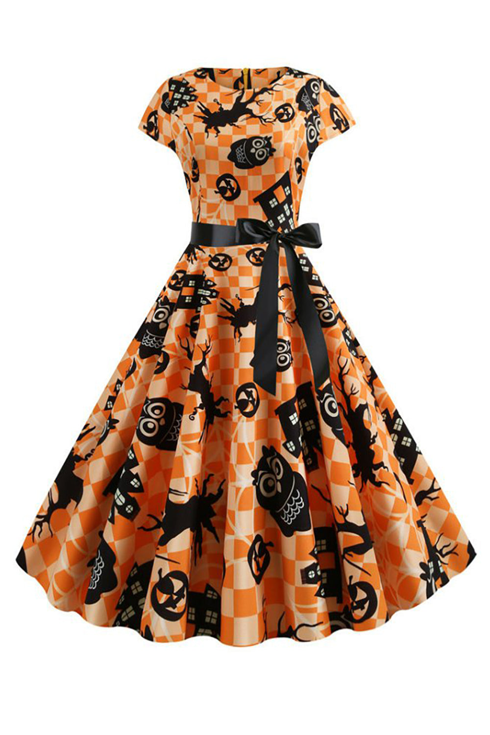 Orange Printed Halloween Vintage 1950s Dress