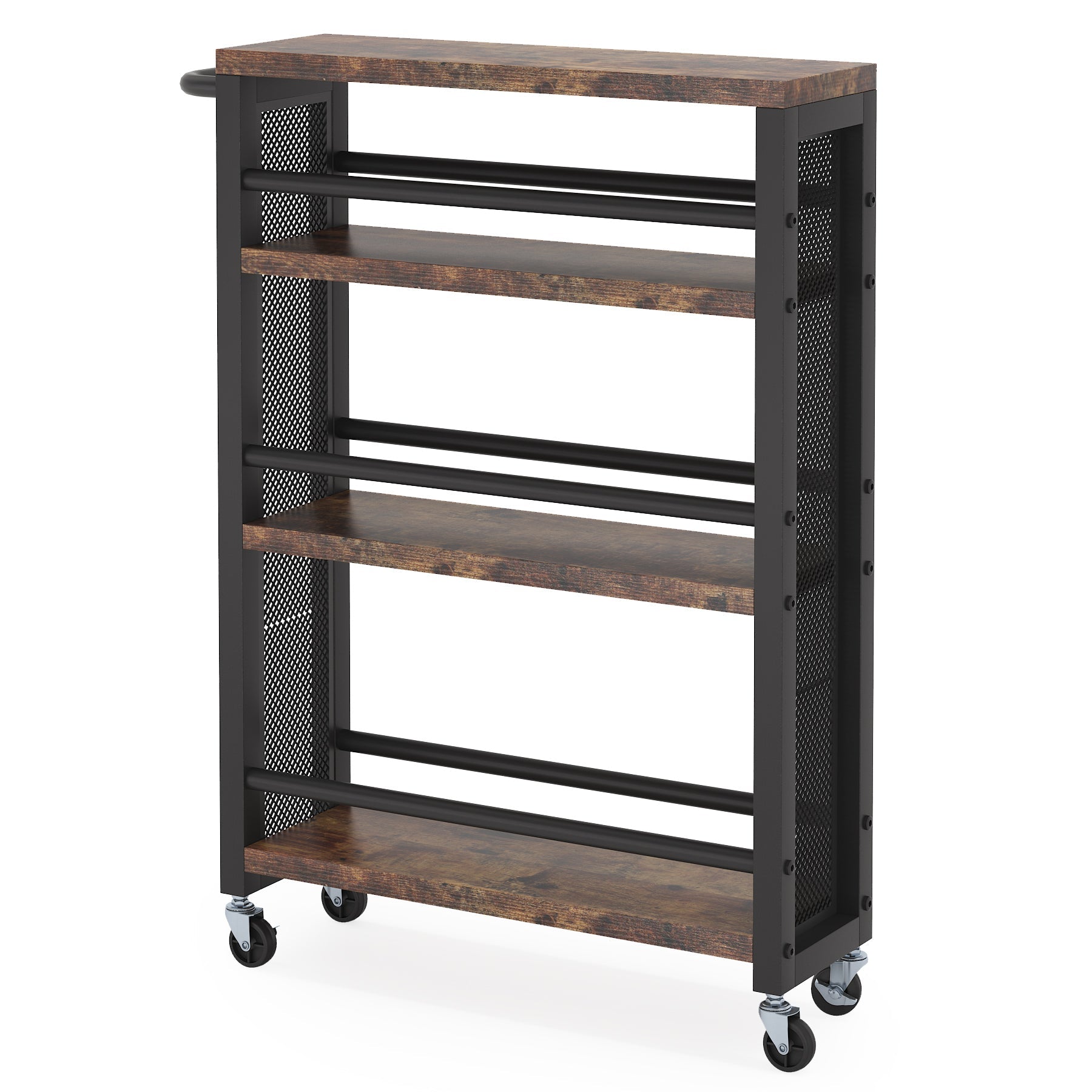 Slim Kitchen Cart, 4-Tier Storage Rolling Cart with Handle