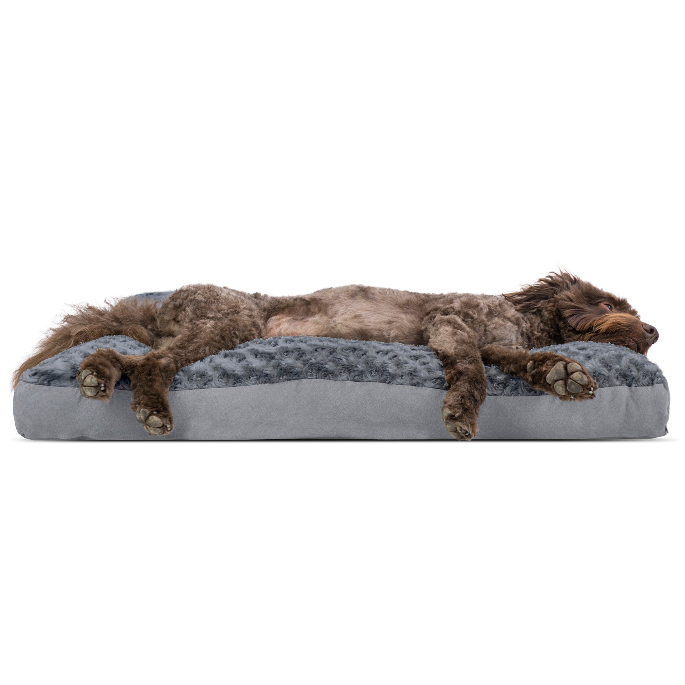 FurHaven Pet Products | Deluxe Plush Pillow Pet Bed for Dogs and Cats， Gray， Large