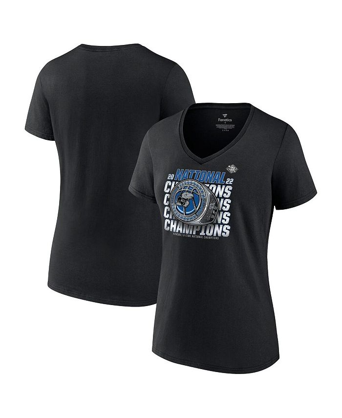 Women's Branded Black Kansas Jayhawks 2022 NCAA Men's Basketball National Champions Half-Court Ring V-Neck T-shirt