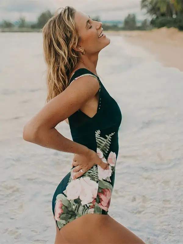 One Piece Black and Floral Swimsuit