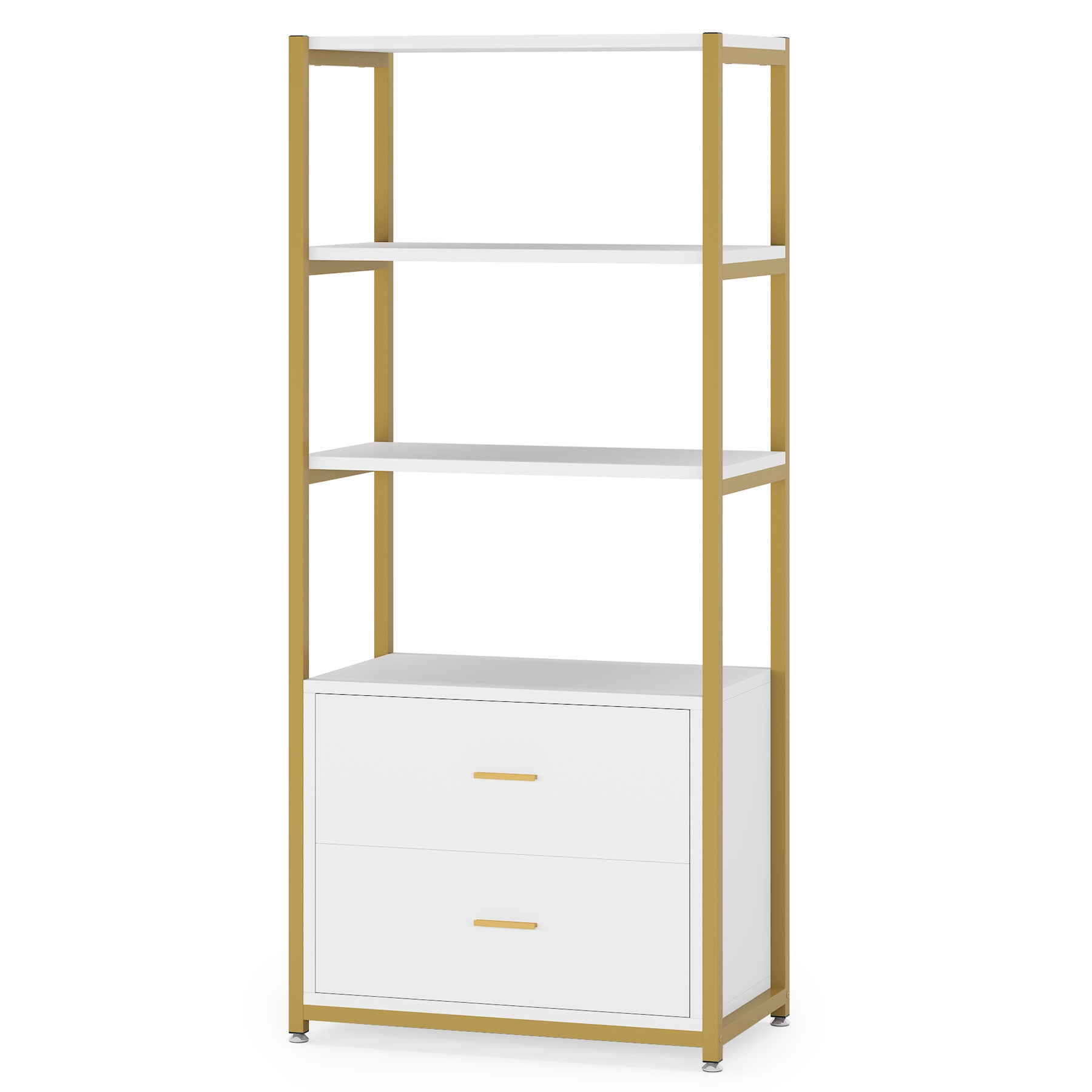 4-Tier Bookshelf Etagere Display Bookcase with 2 Drawers