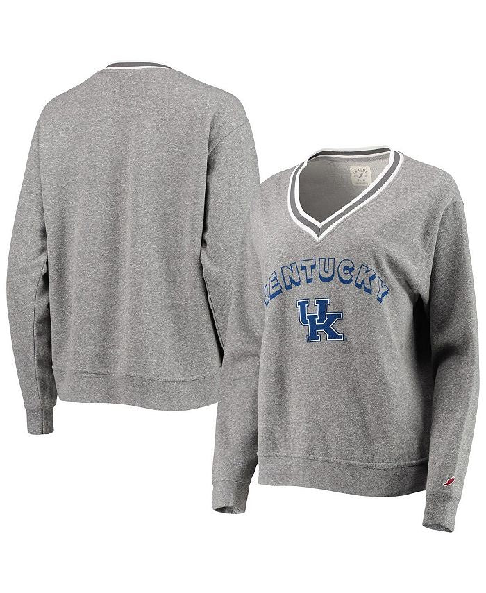 Women's Heathered Gray Kentucky Wildcats Victory Springs Tri-Blend V-Neck Pullover Sweatshirt