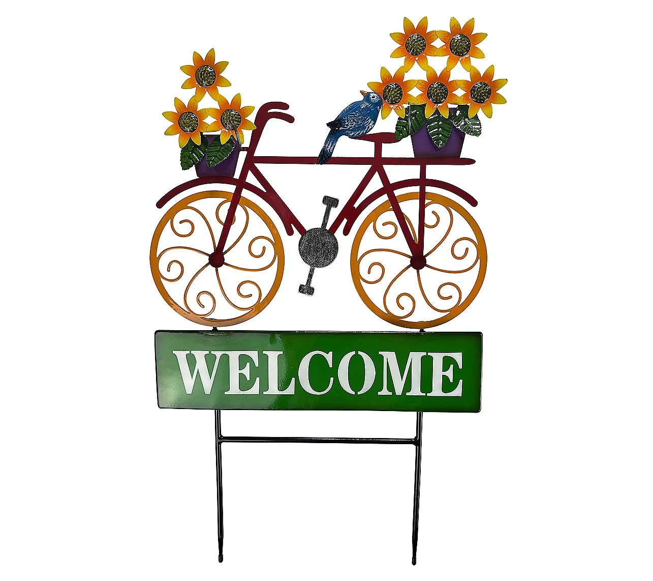 RCS Garden Stake Bike with Flowers Welcome