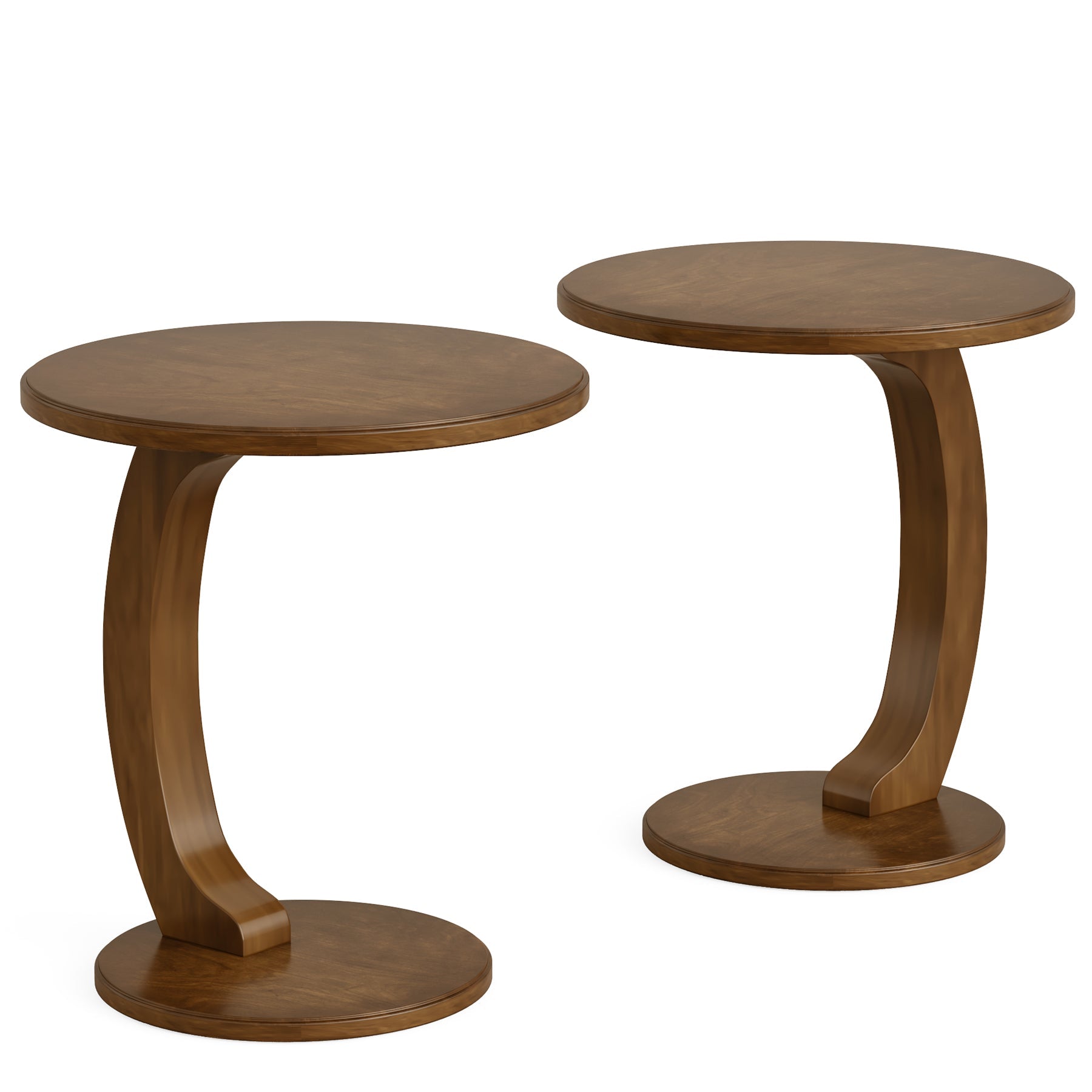 C-Shaped End Table, Round Solid Wood Side Table for Living Room