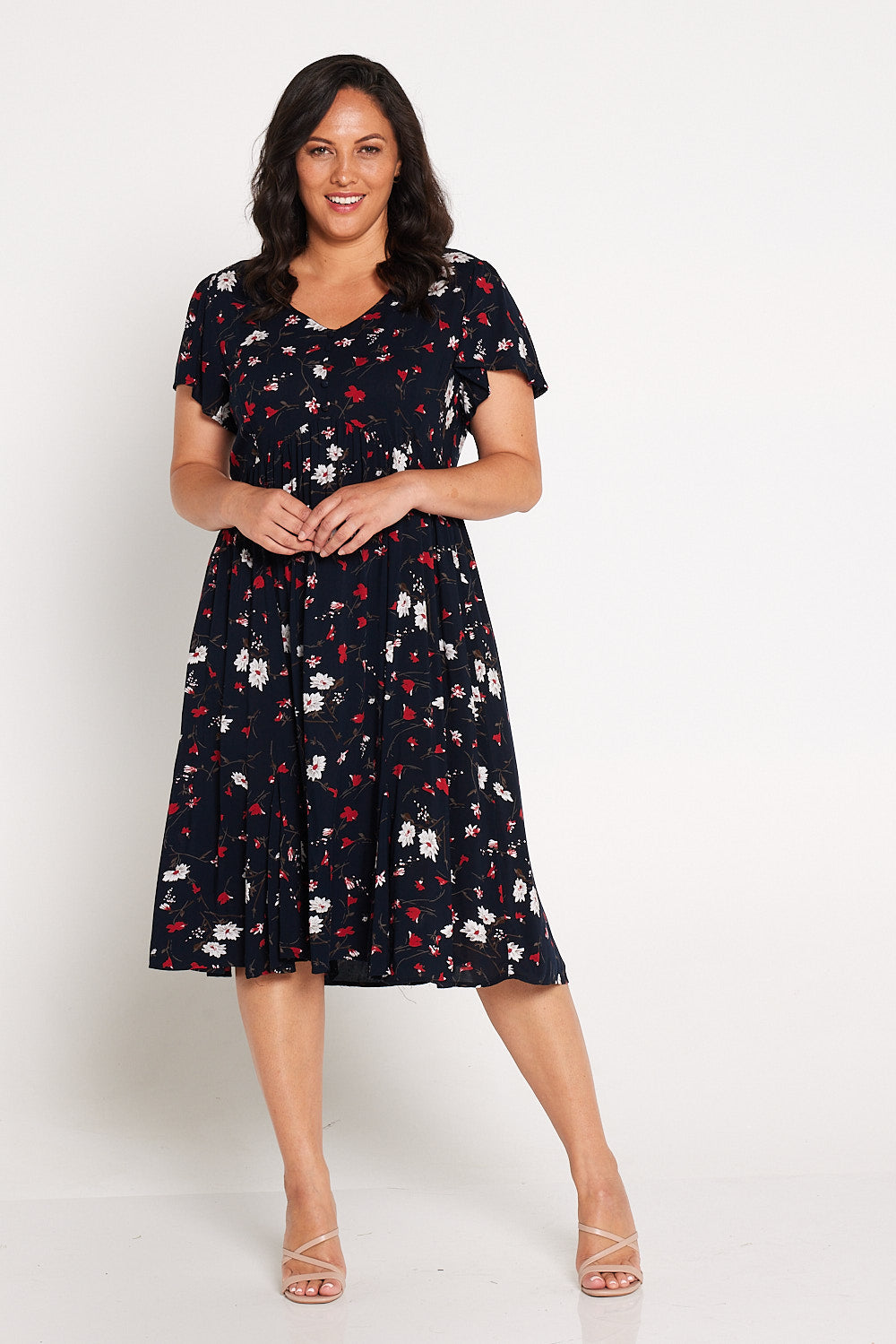 Stacey Sundress - Navy/Red Floral