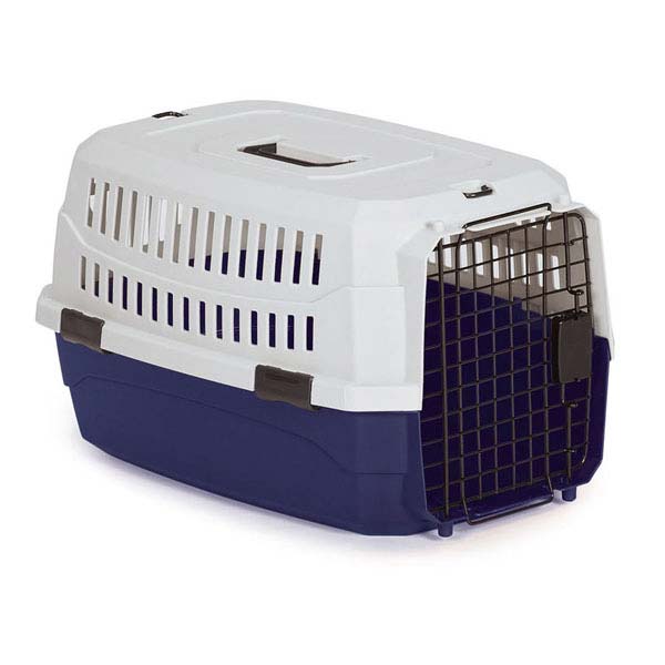Pet Travel Crate Heavy Duty Plastic Blue Grey Secure Dog Cage Airline Approved (Small)
