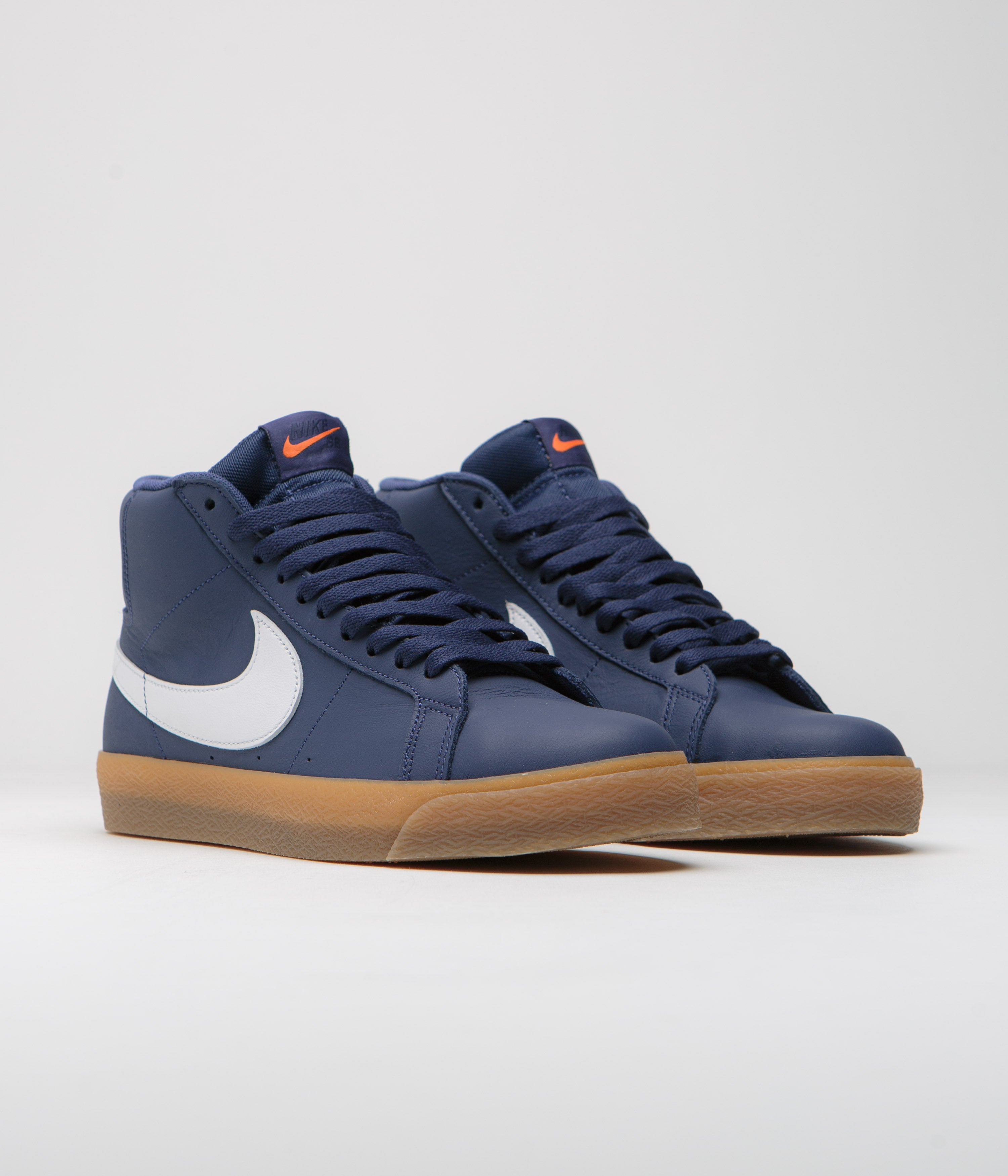 Nike SB Orange Label Blazer Mid Shoes - Navy / White - Navy - Gum Light Brown