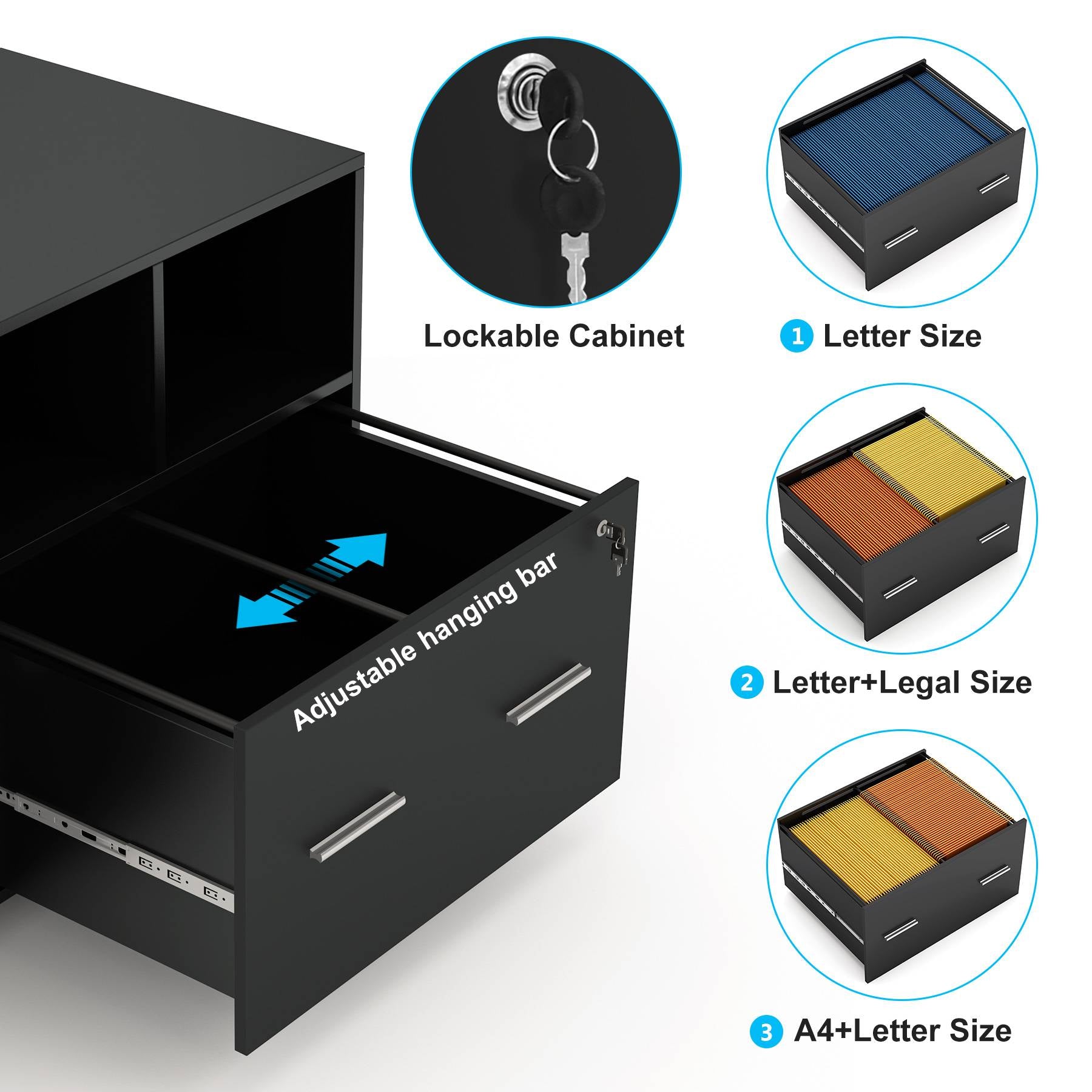 Lateral File Cabinet Printer Stand with Wheels and Shelves