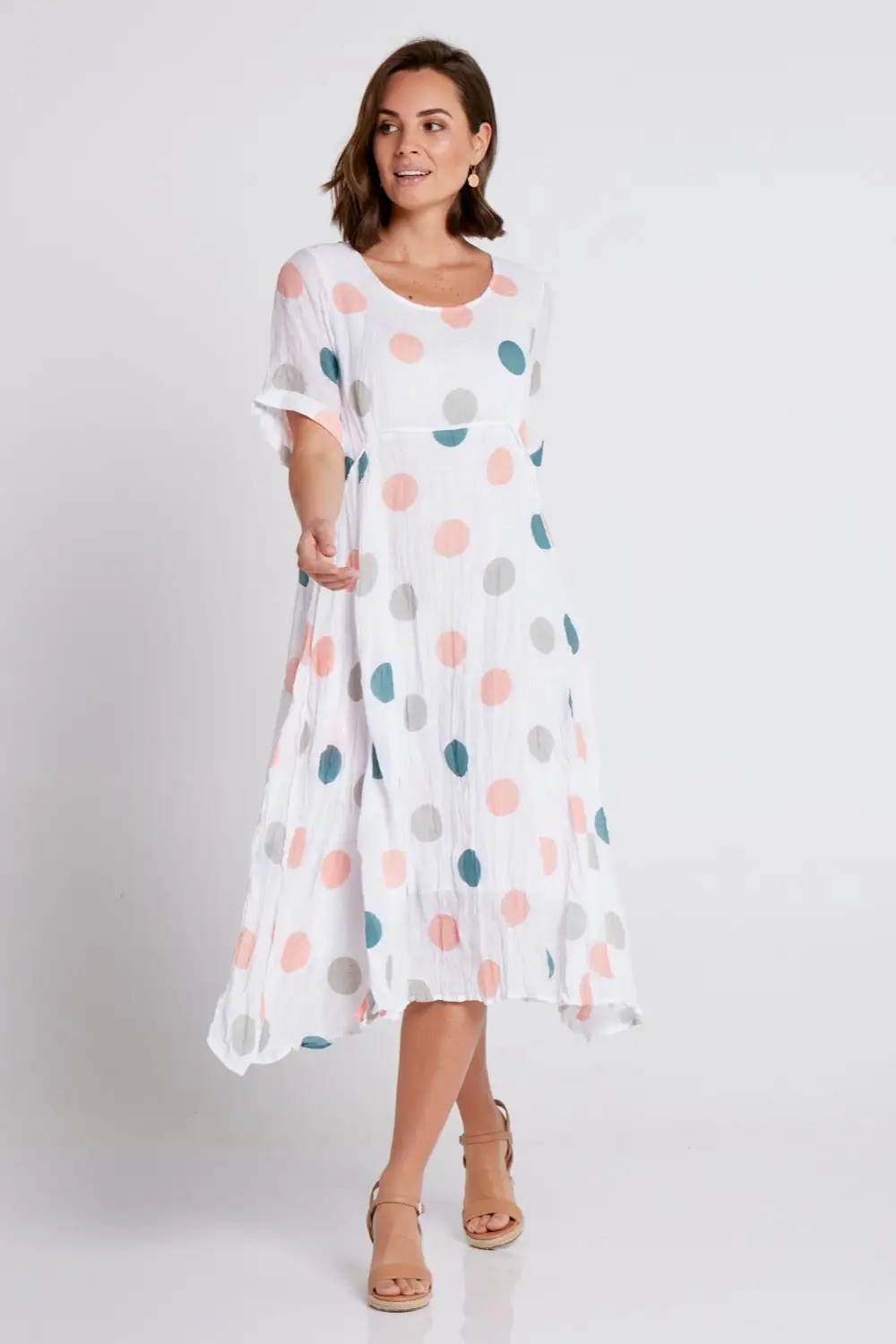 Waterhouse Dress - White/Peach Teal Spot