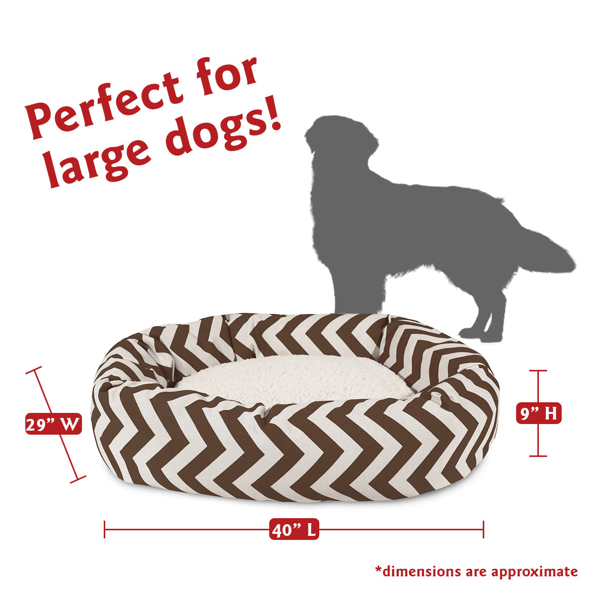 Majestic Pet | Chevron Sherpa Bagel Pet Bed For Dogs， Chocolate， Large