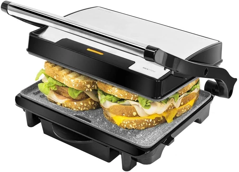 Electric Grill. 700 W, RockStone Stone Coating, Maximum Non-Stick and Better Cleaning, Cold Touch Handle, Surface 23 x 14.5 cm, Steel and Black