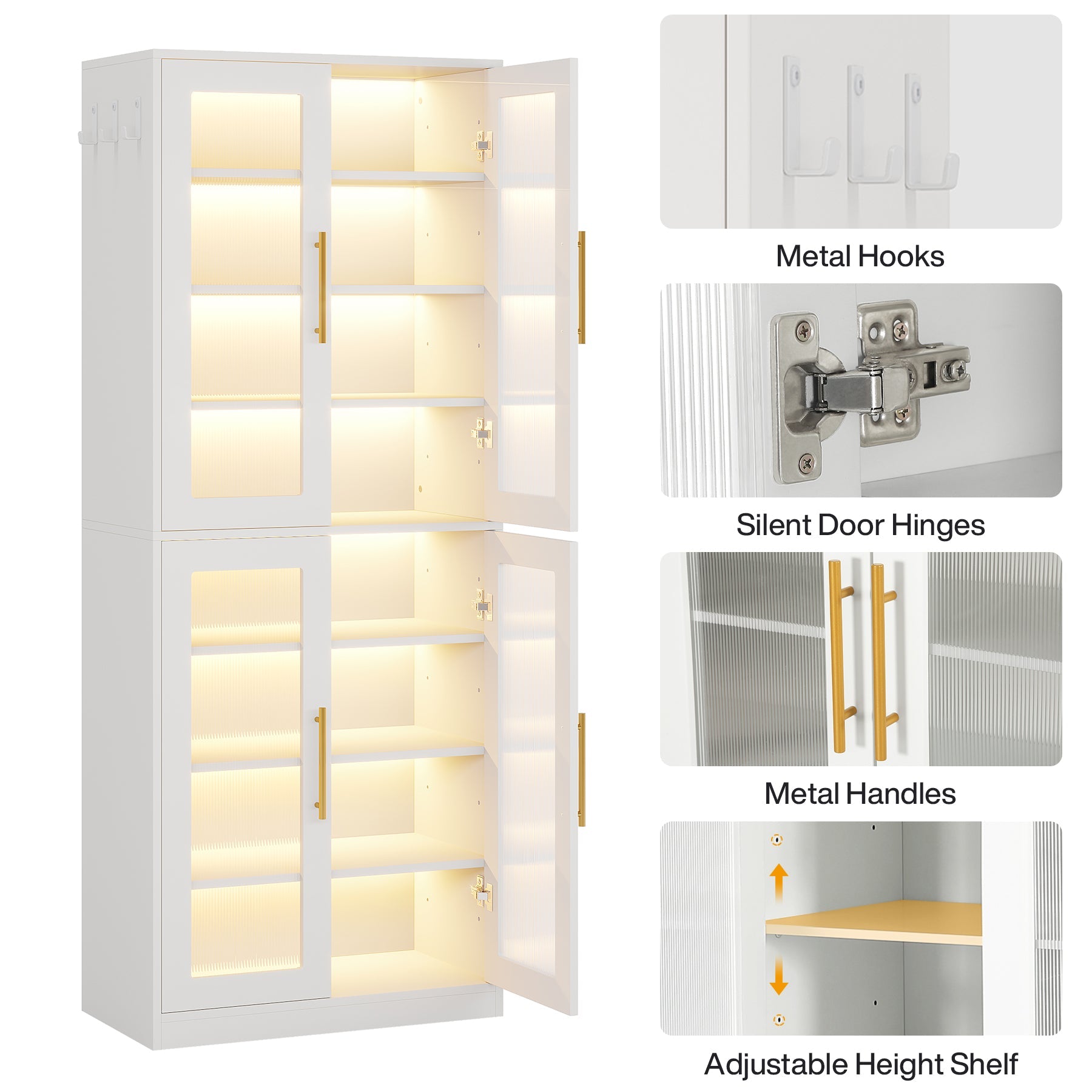 67-inch Bookcase, 8-Tier Bookshelf with Acrylic Doors and LED Light