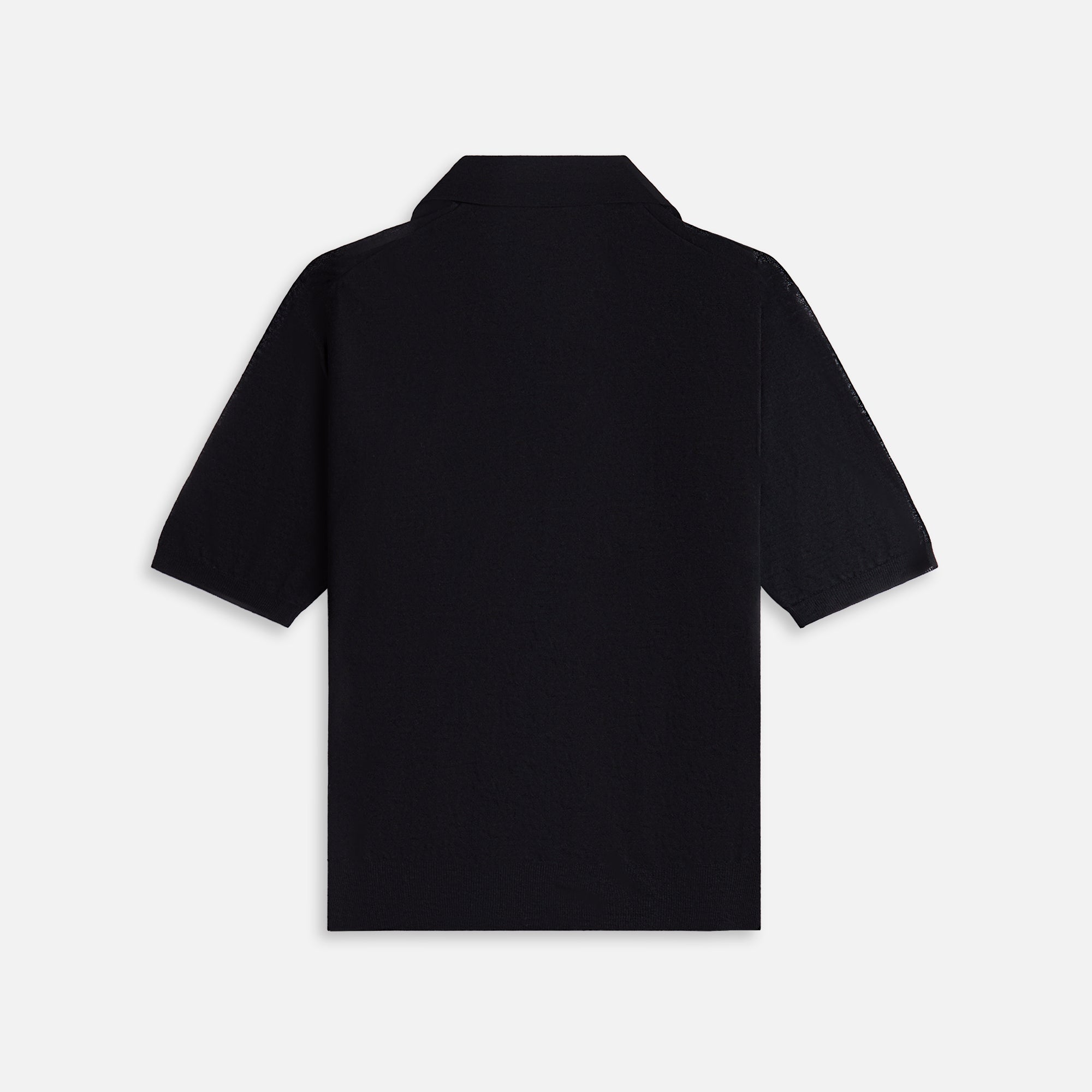 Auralee Hard Twist High Gauge Wool Silk Knit Skipper Polo - Black