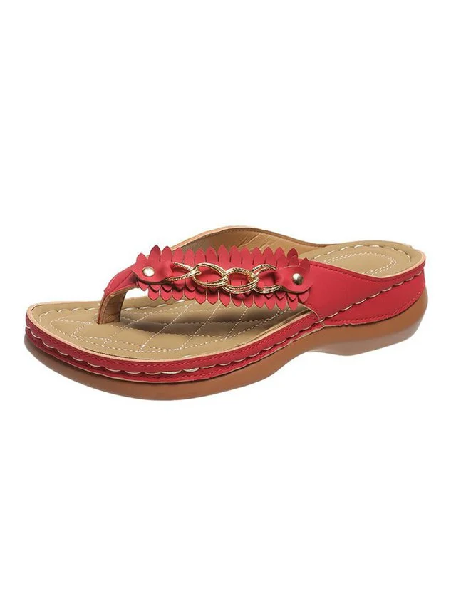 Metal Chain Soft Sole Comfortable Thong Wedge Flip-flops Beach Sandals