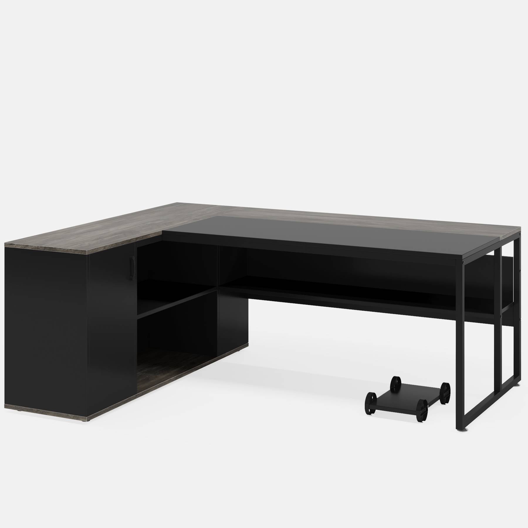 Large L-Shaped Desk, 71 inch Executive Desk with Shelves & Cabinet